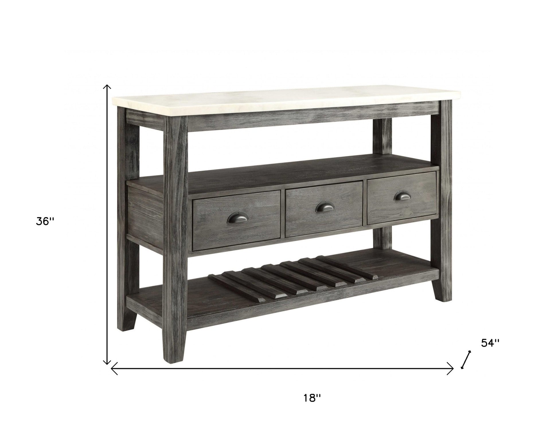 18" X 54" X 36" White Marble Gray Oak Wood Server-Sideboards-DECOROLALA