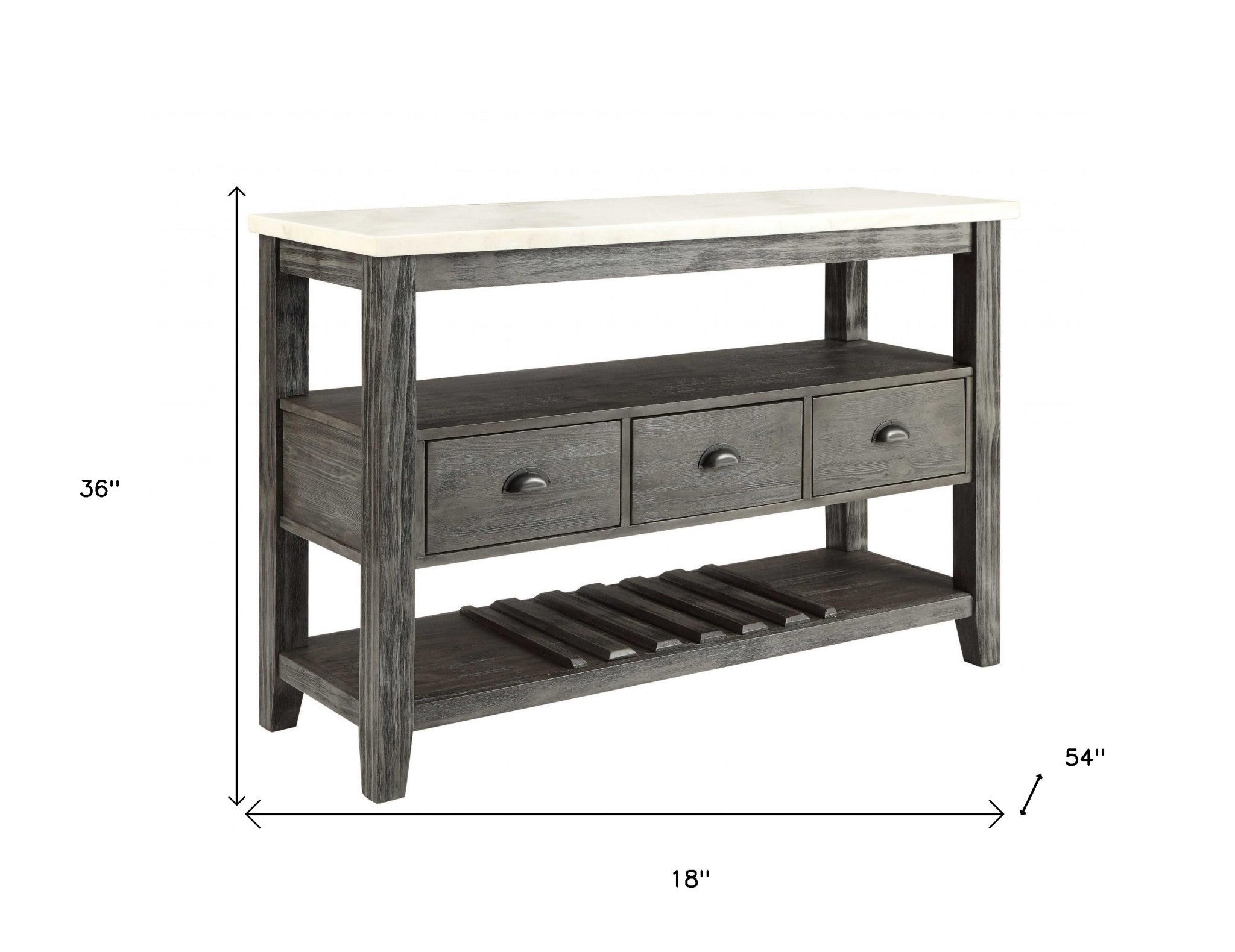 18" X 54" X 36" White Marble Gray Oak Wood Server-Sideboards-DECOROLALA