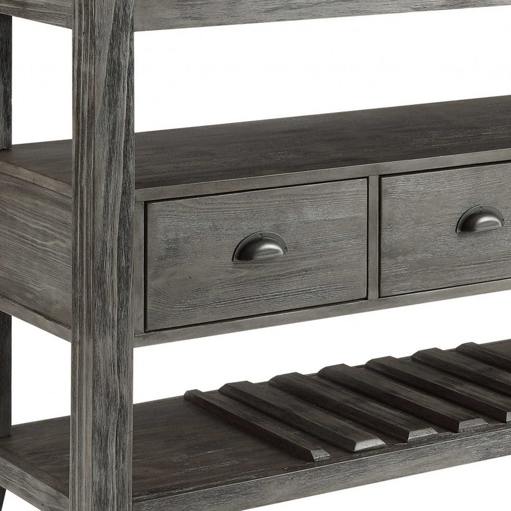 18" X 54" X 36" White Marble Gray Oak Wood Server-Sideboards-DECOROLALA