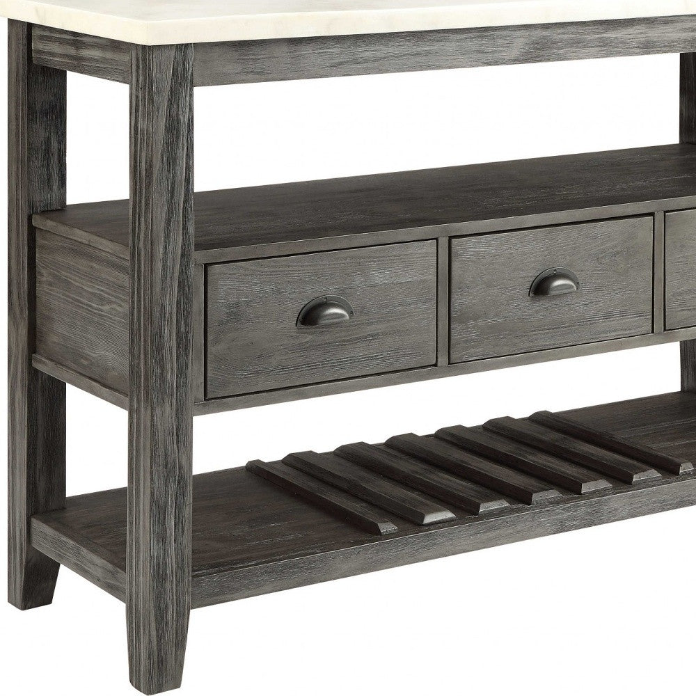 18" X 54" X 36" White Marble Gray Oak Wood Server-Sideboards-DECOROLALA
