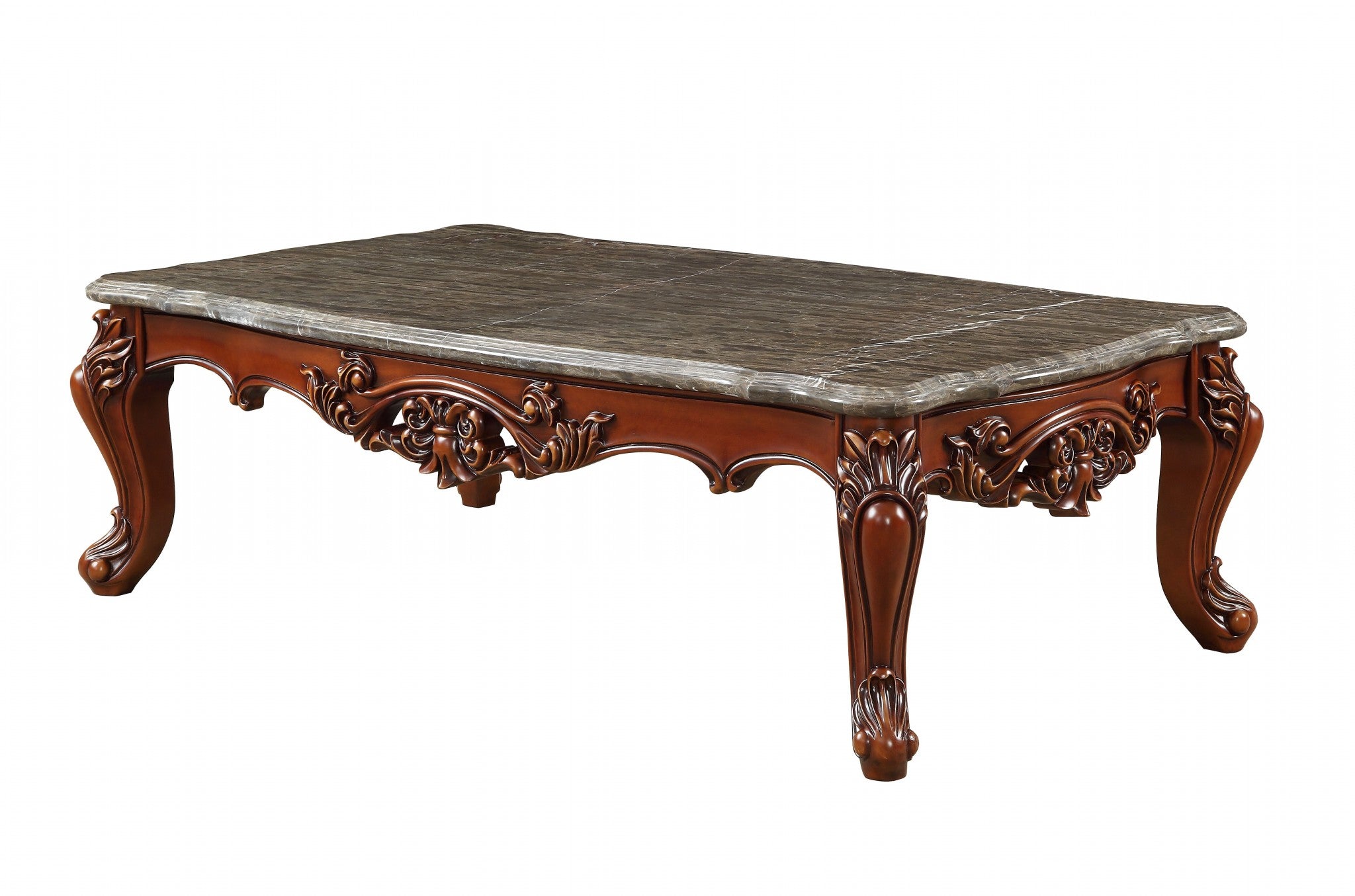 36" Gray and Brown Genuine Marble And Solid Wood Coffee Table-Coffee Tables-DECOROLALA