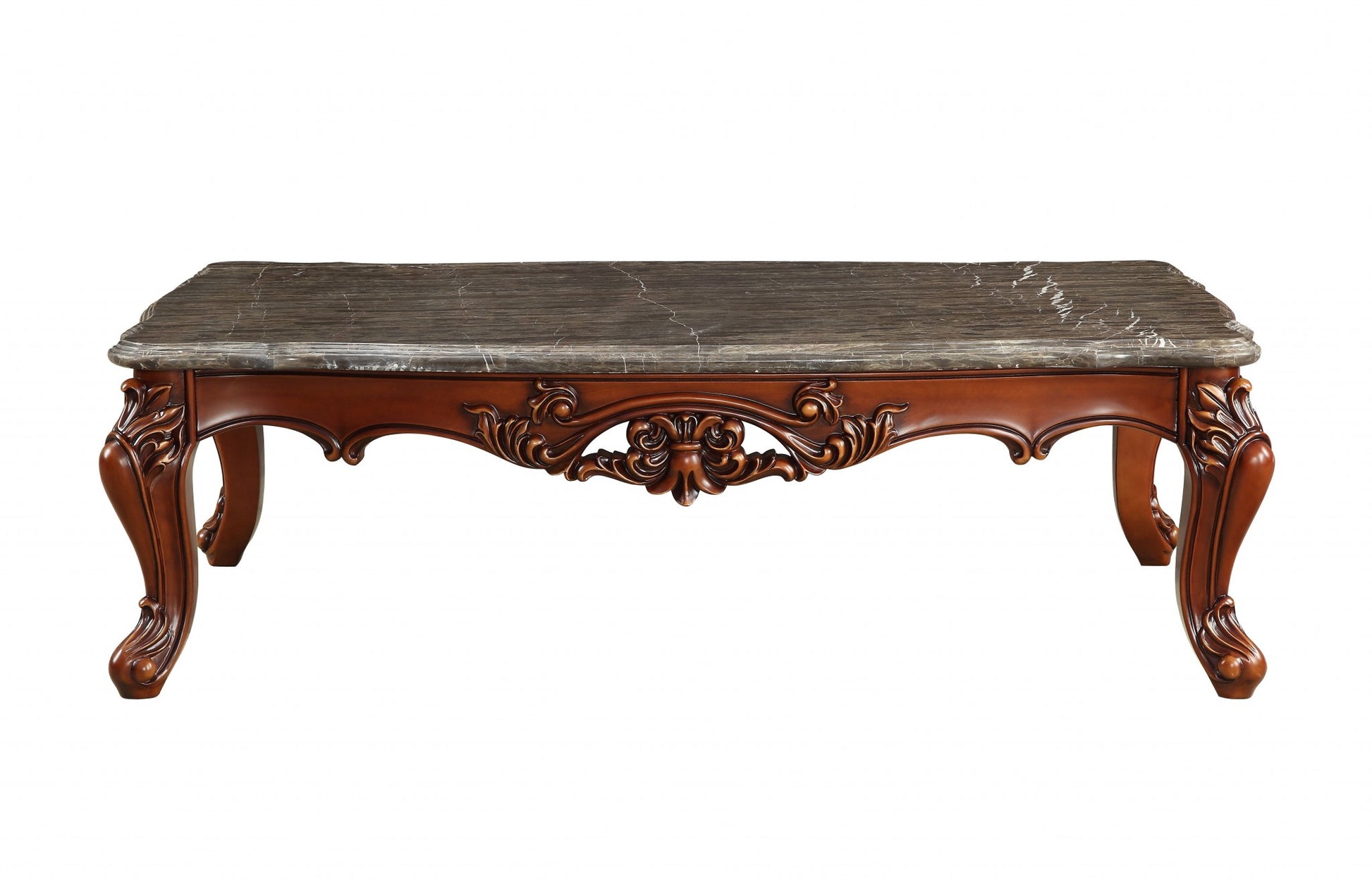 36" Gray and Brown Genuine Marble And Solid Wood Coffee Table-Coffee Tables-DECOROLALA