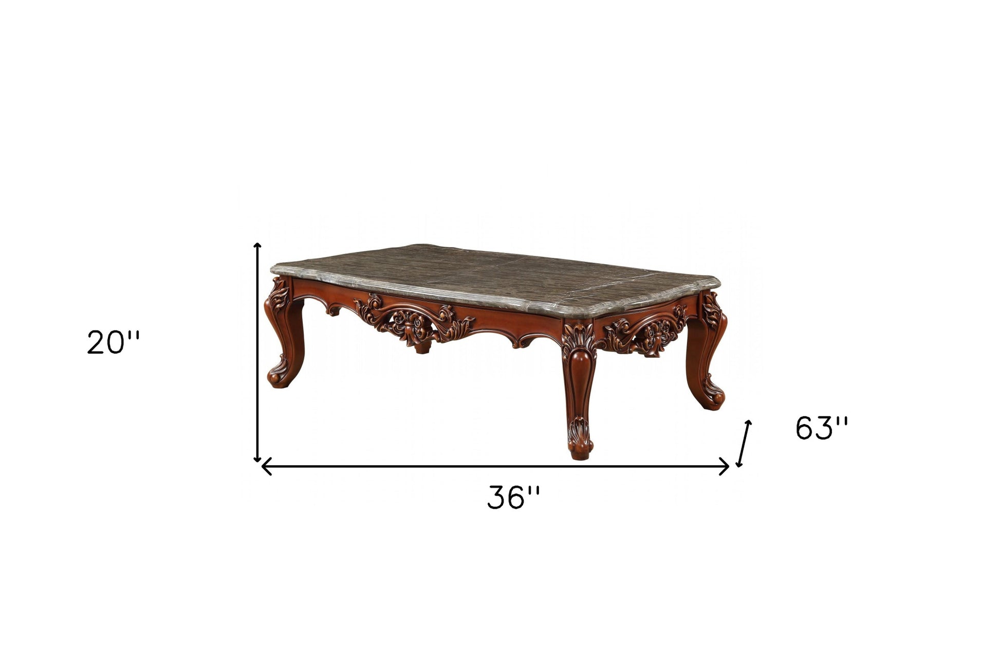 36" Gray and Brown Genuine Marble And Solid Wood Coffee Table-Coffee Tables-DECOROLALA
