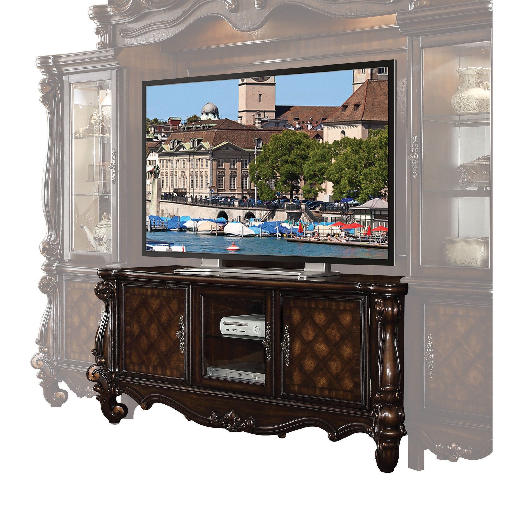 74" Dark Brown Solid Wood-TV Stands-DECOROLALA