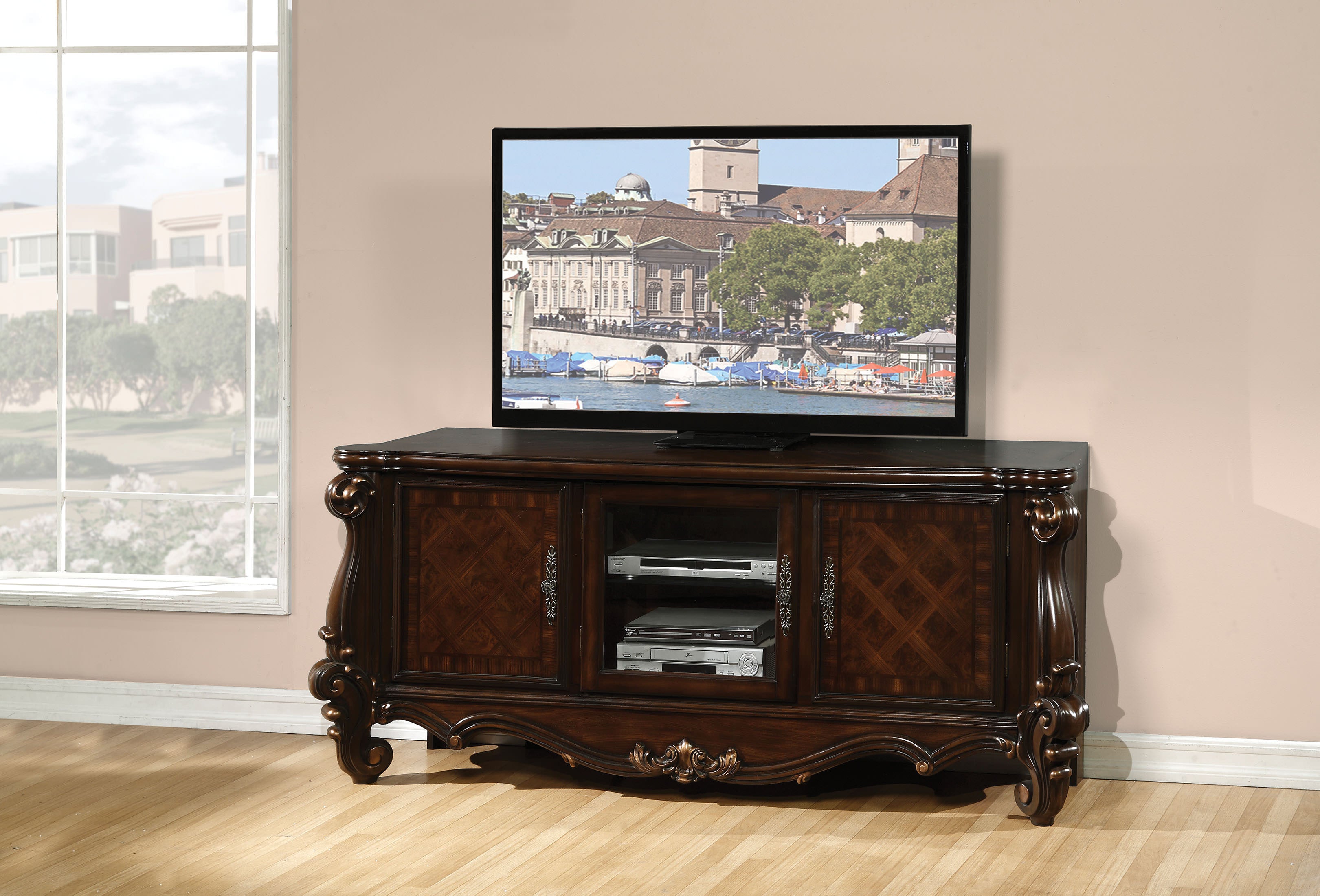 74" Dark Brown Solid Wood-TV Stands-DECOROLALA