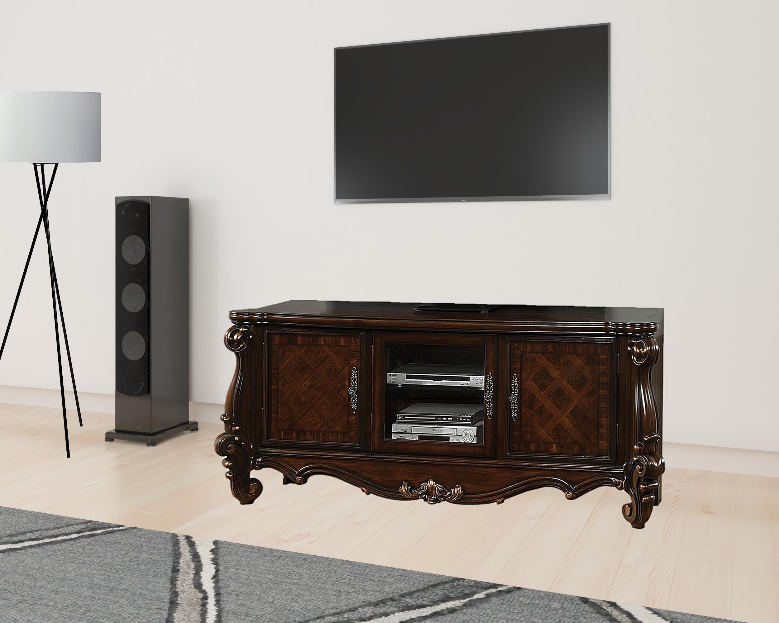 74" Dark Brown Solid Wood-TV Stands-DECOROLALA