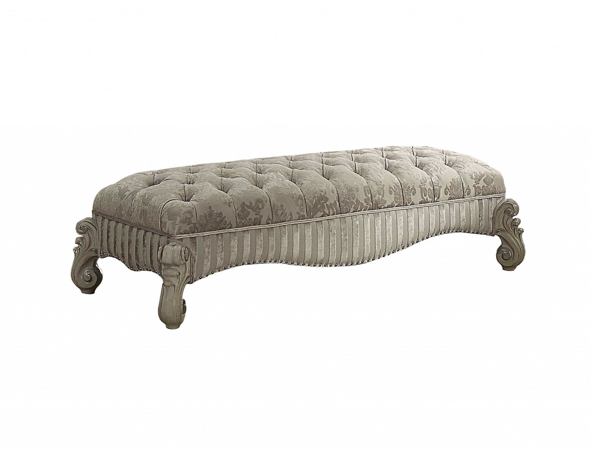 28" X 65" X 20" Ivory Fabric Bone White Upholstery Poly Resin Bench-Benches-DECOROLALA