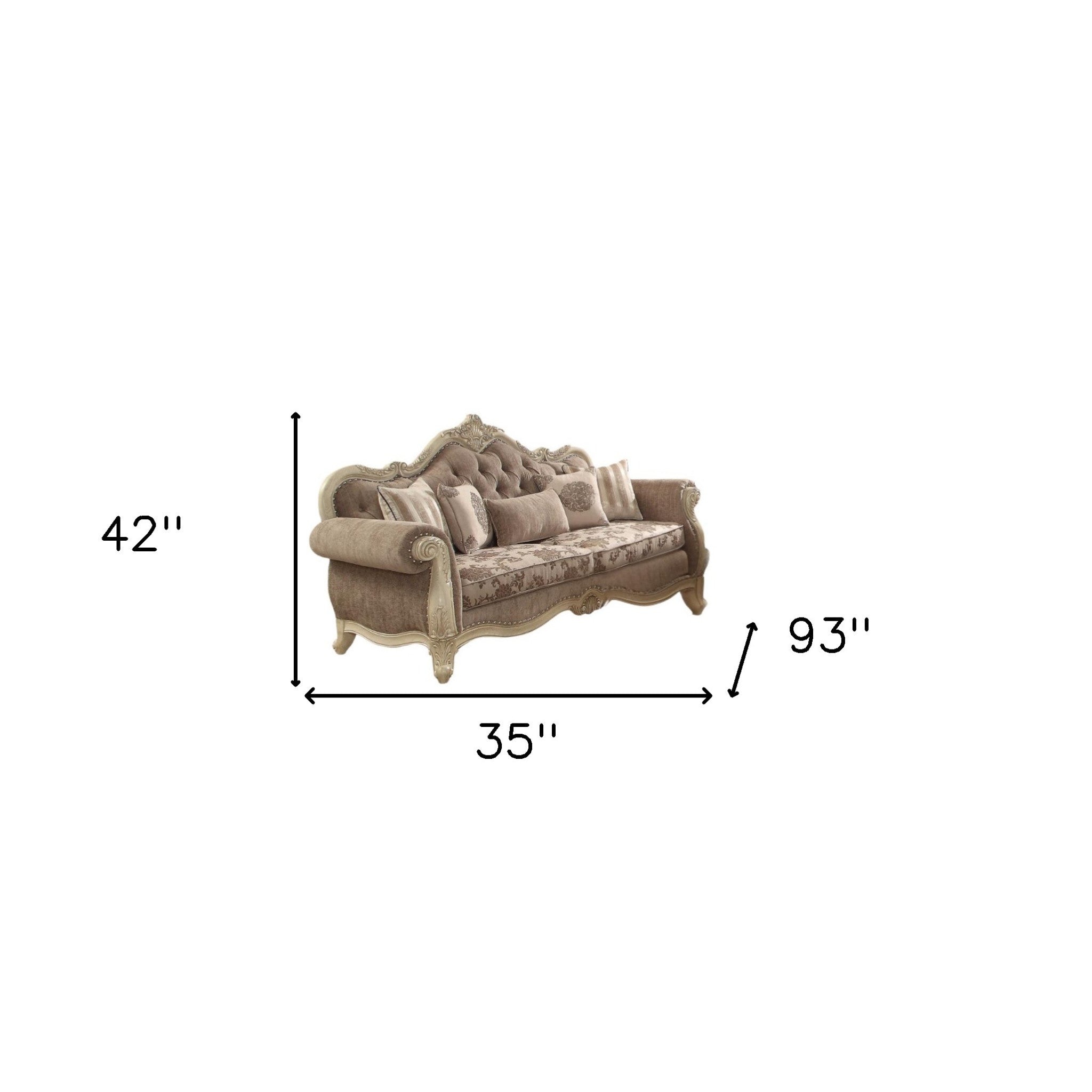 35" Gray Velvet Floral Sofa And Toss Pillows With Beige Legs-4