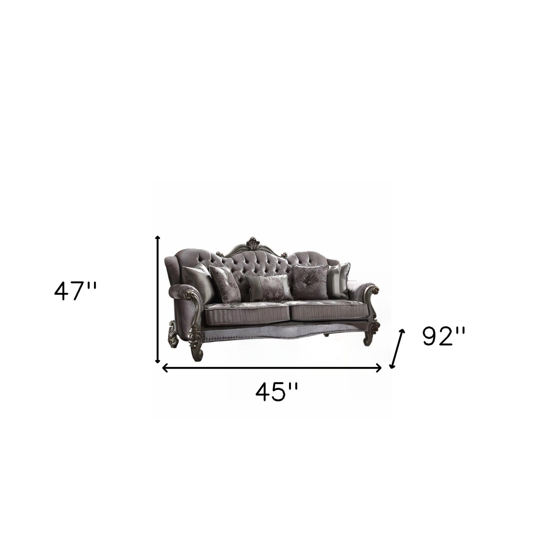 45" Platinum Velvet Floral Sofa And Toss Pillows-4