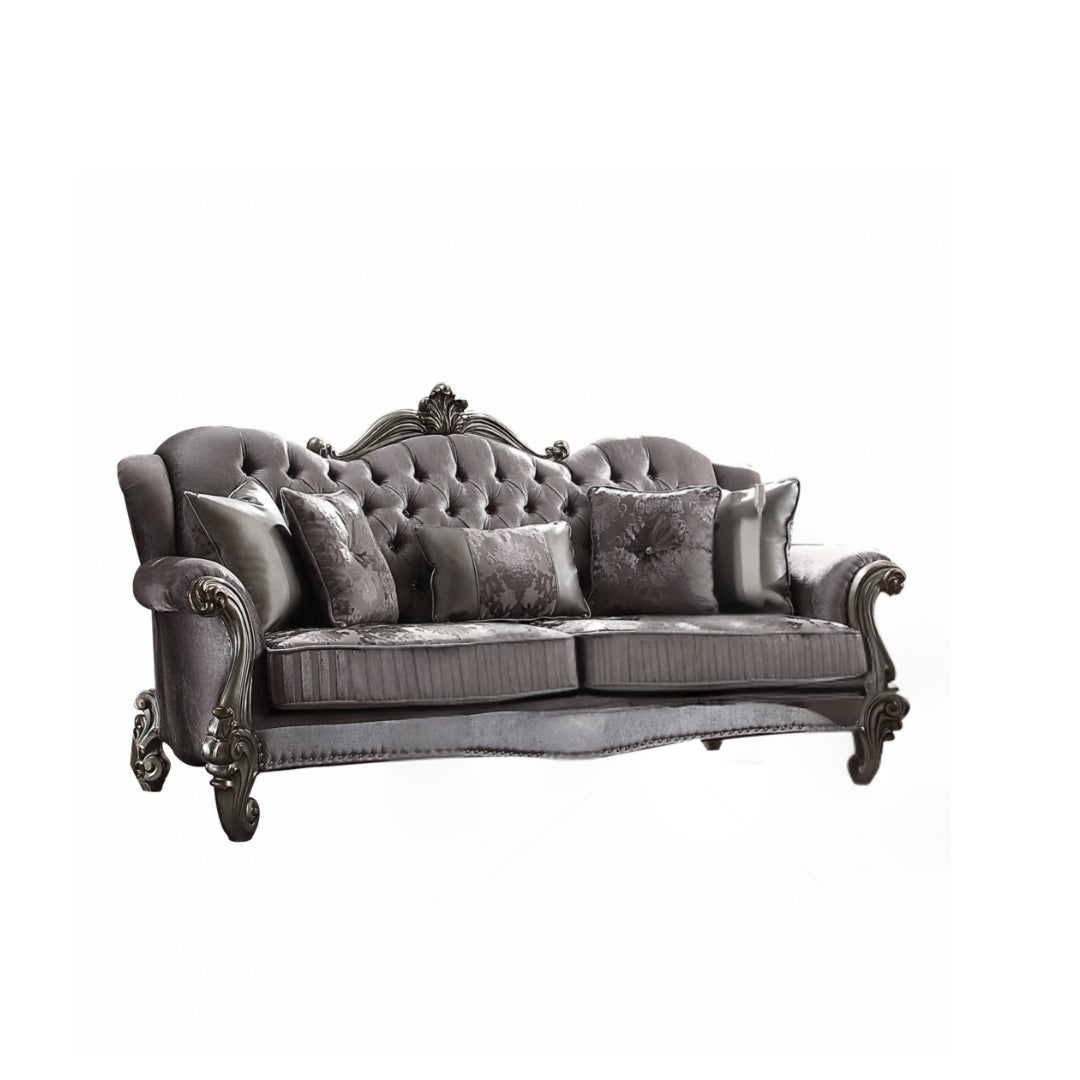 45" Platinum Velvet Floral Sofa And Toss Pillows-0