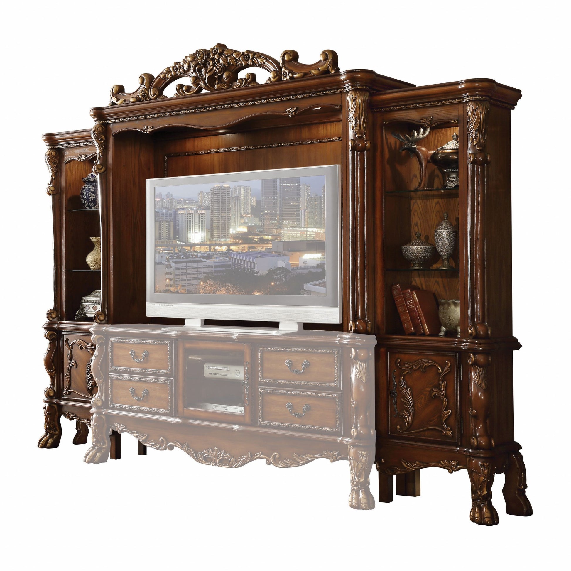 19" Brown Wood Cabinet Enclosed Storage Entertainment Center-TV Stands-DECOROLALA