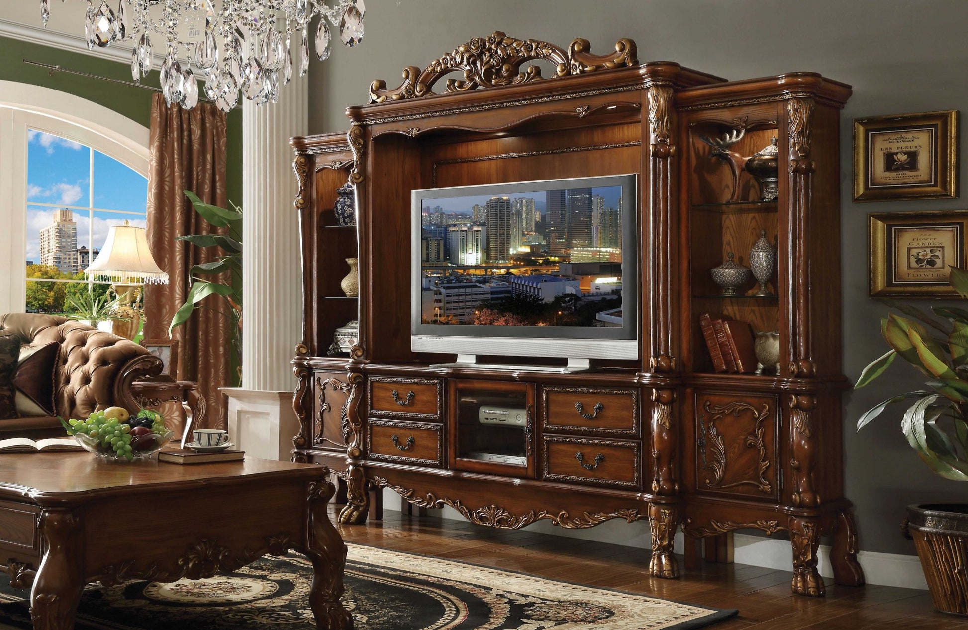 19" Brown Wood Cabinet Enclosed Storage Entertainment Center-TV Stands-DECOROLALA