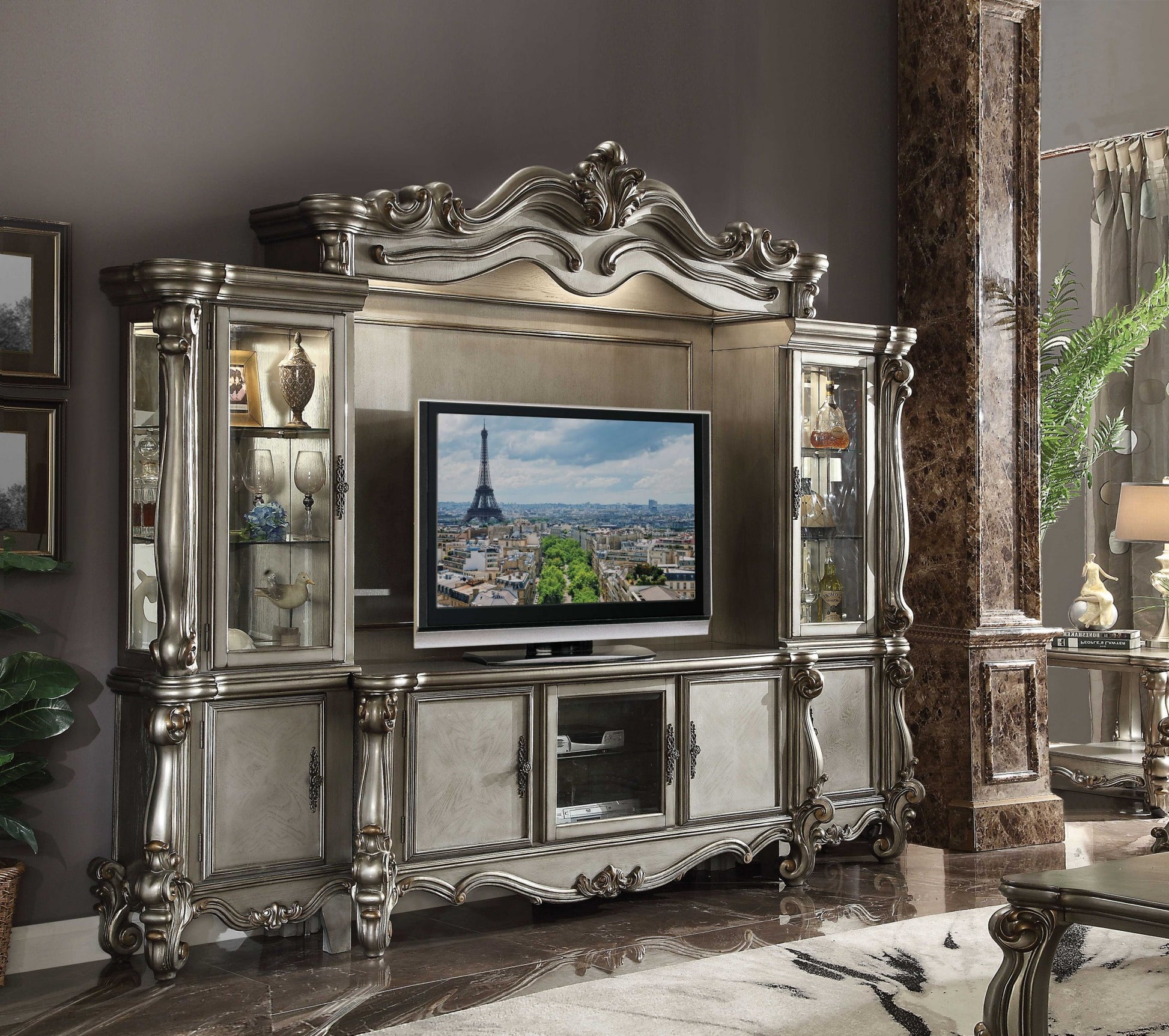 118" Platinum Solid Wood Floating Mount Entertainment Center-TV Stands-DECOROLALA