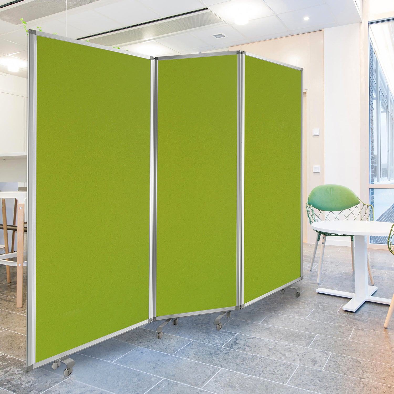 71" Green Iron Folding Three Panel Screen Room Divider-Room Dividers-DECOROLALA