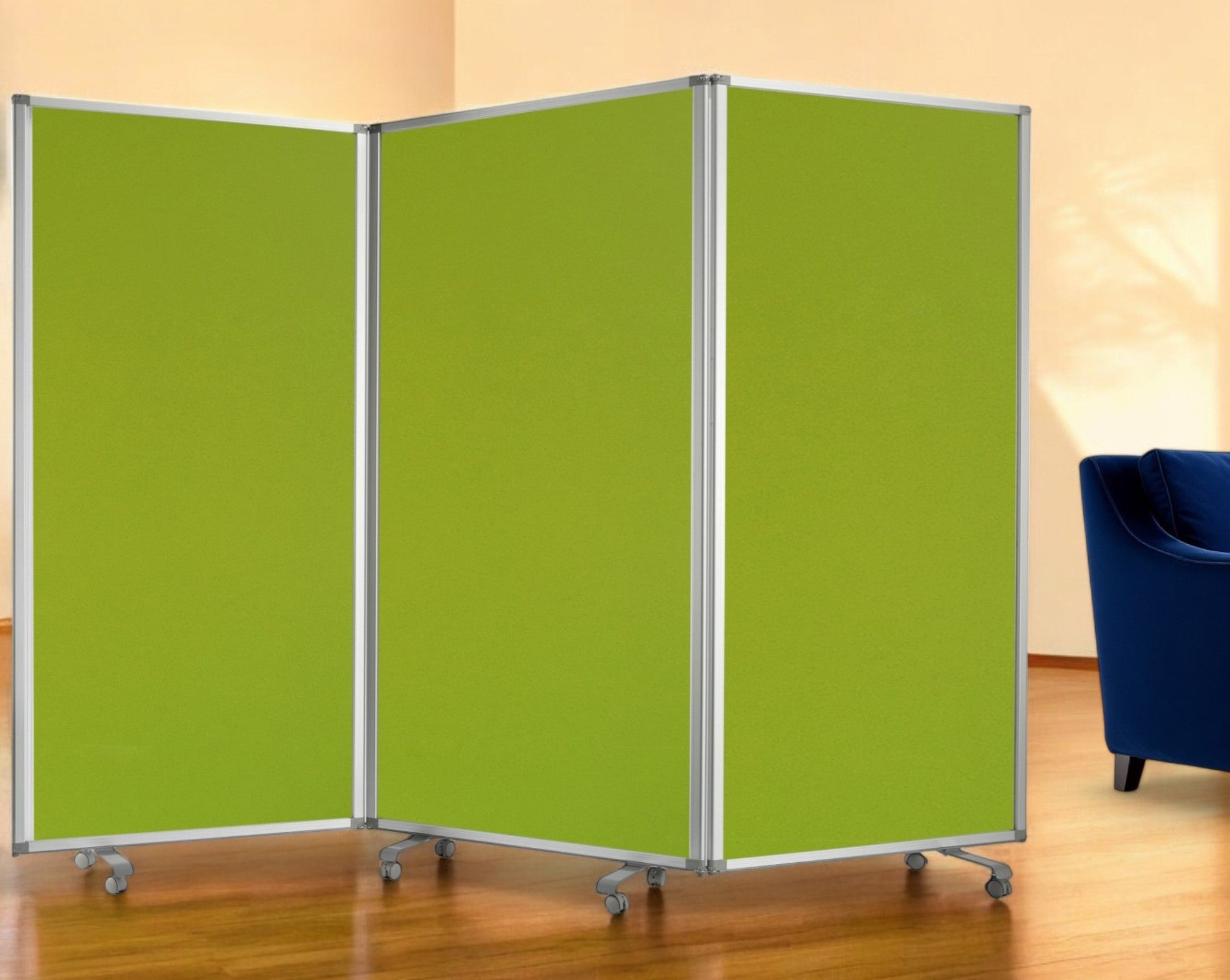 71" Green Iron Folding Three Panel Screen Room Divider-Room Dividers-DECOROLALA