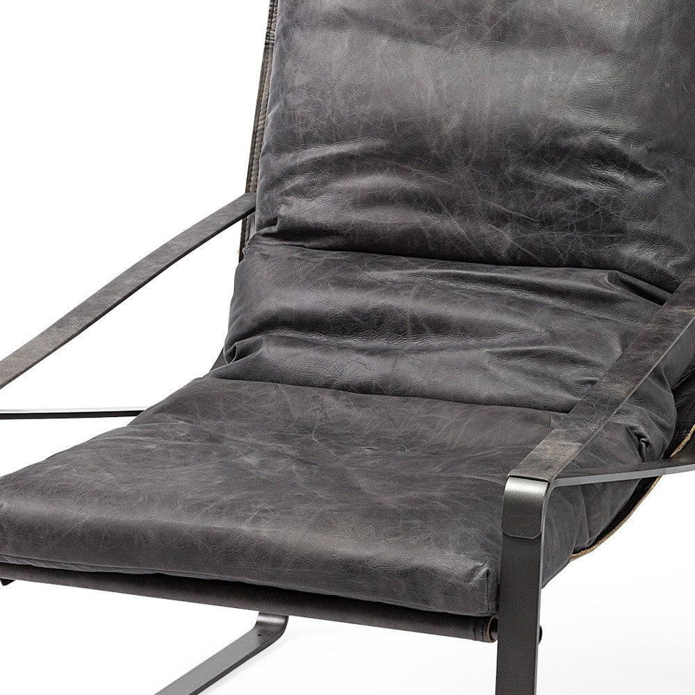 35" Black Leather Distressed Arm Chair-Accent Chairs-DECOROLALA