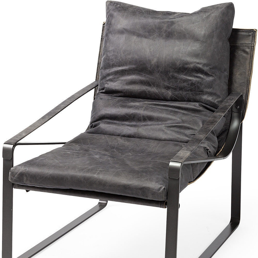 35" Black Leather Distressed Arm Chair-Accent Chairs-DECOROLALA