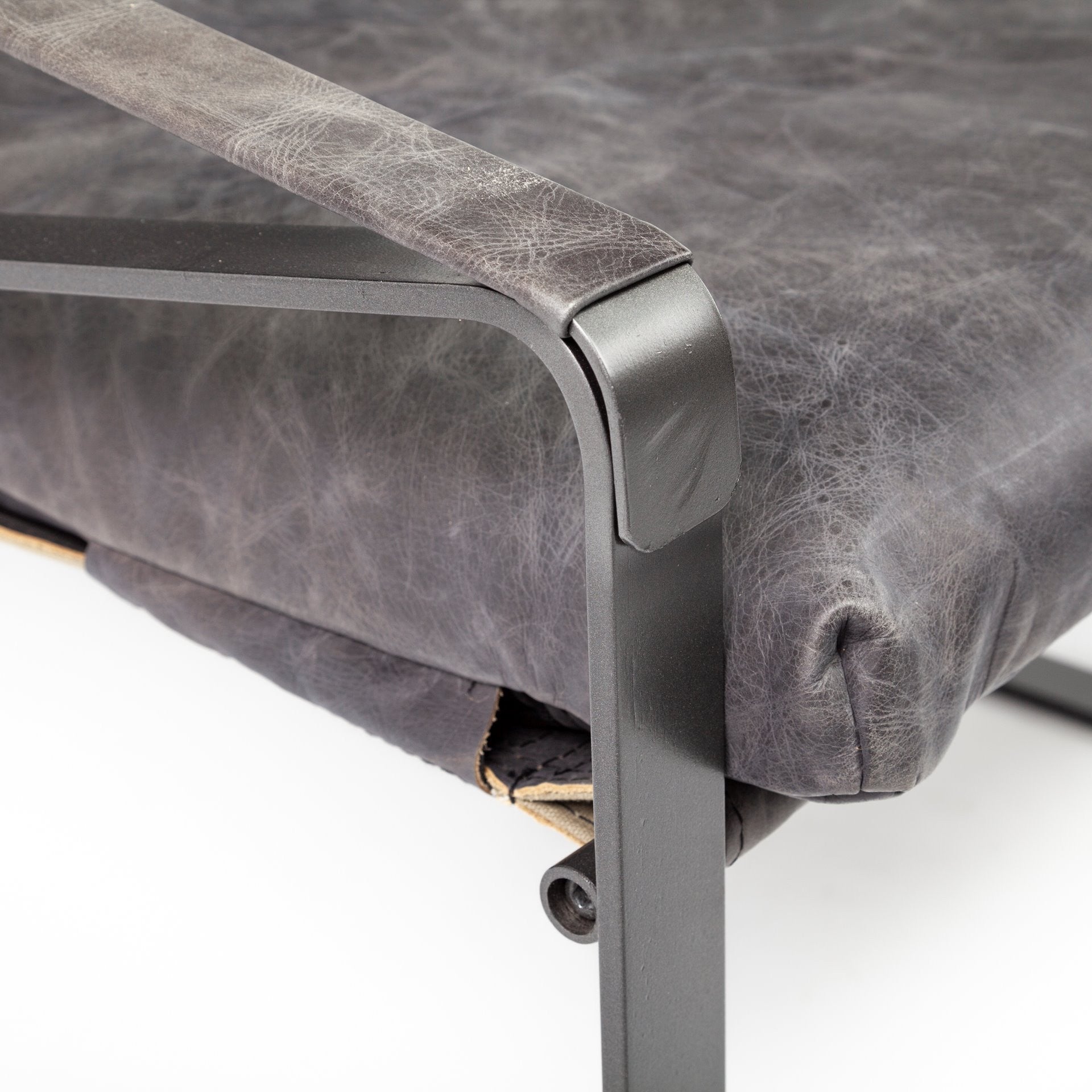 35" Black Leather Distressed Arm Chair-Accent Chairs-DECOROLALA