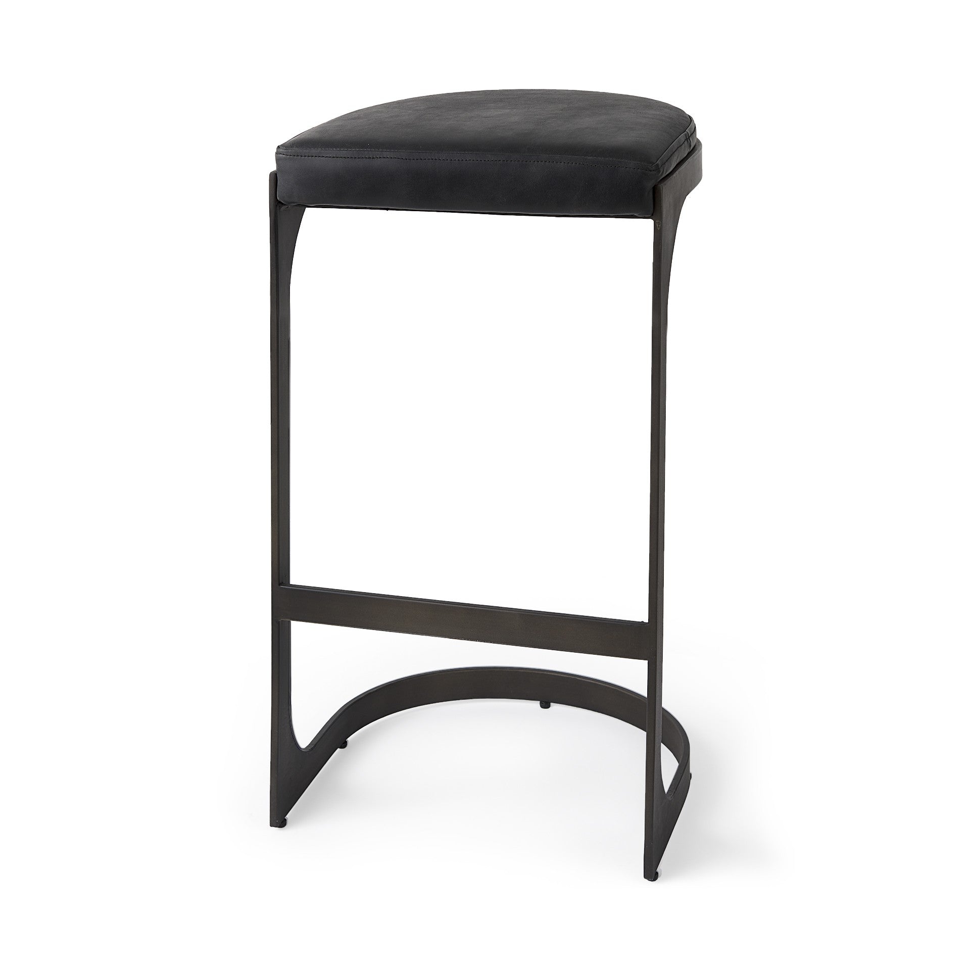 35" Black Leather and Metal Backless Bar Chair-Bar Chairs-DECOROLALA