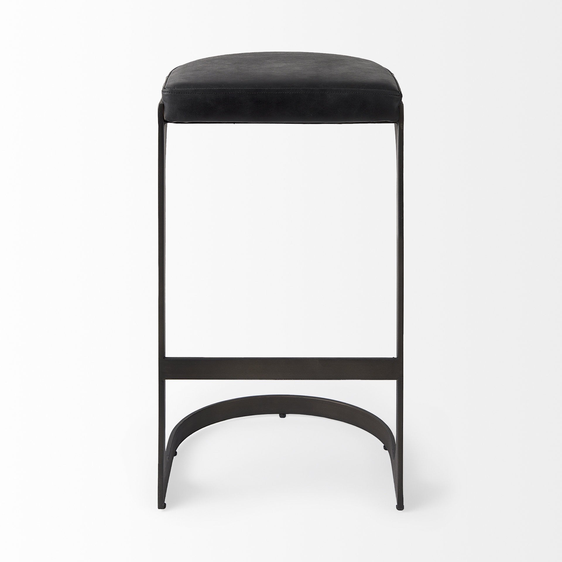 35" Black Leather and Metal Backless Bar Chair-Bar Chairs-DECOROLALA