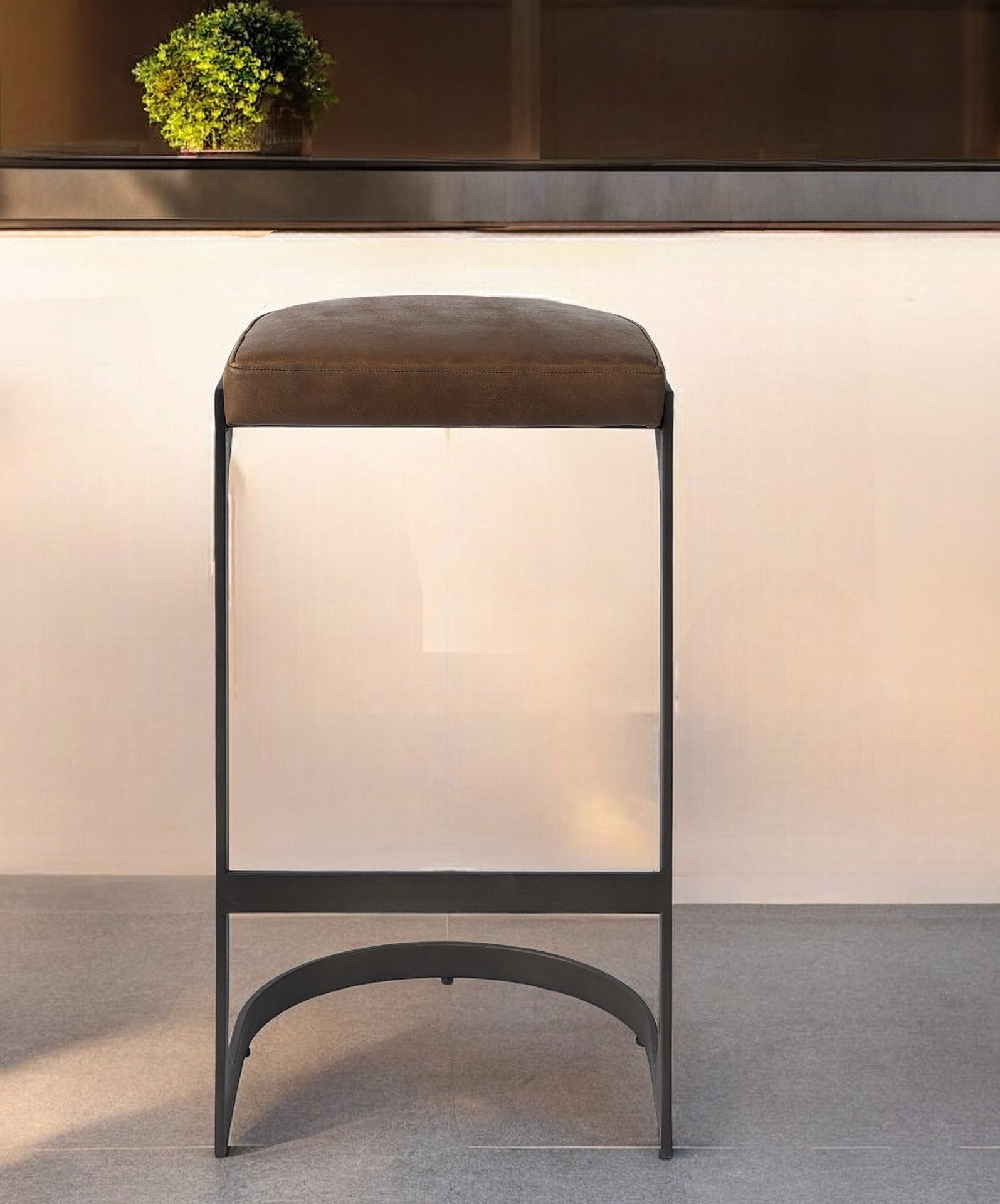 35" Black Leather and Metal Backless Bar Chair-Bar Chairs-DECOROLALA