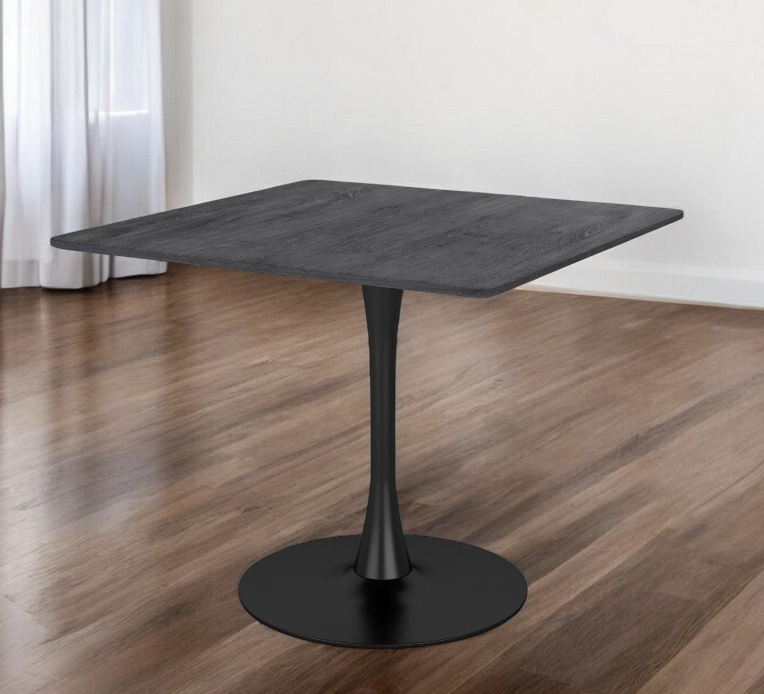 35" Black Square Steel Pedestal Base Dining Table-Dining Tables-DECOROLALA