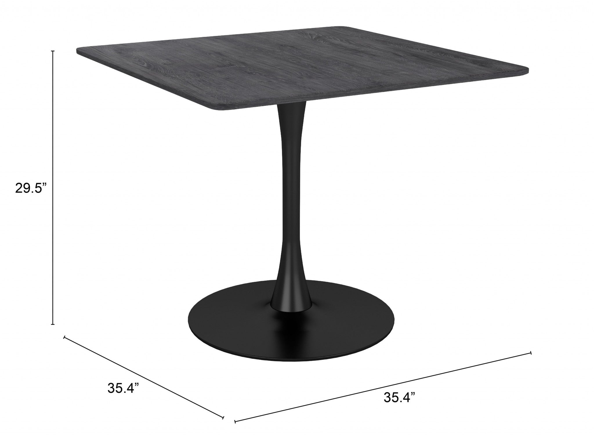 35" Black Square Steel Pedestal Base Dining Table-Dining Tables-DECOROLALA