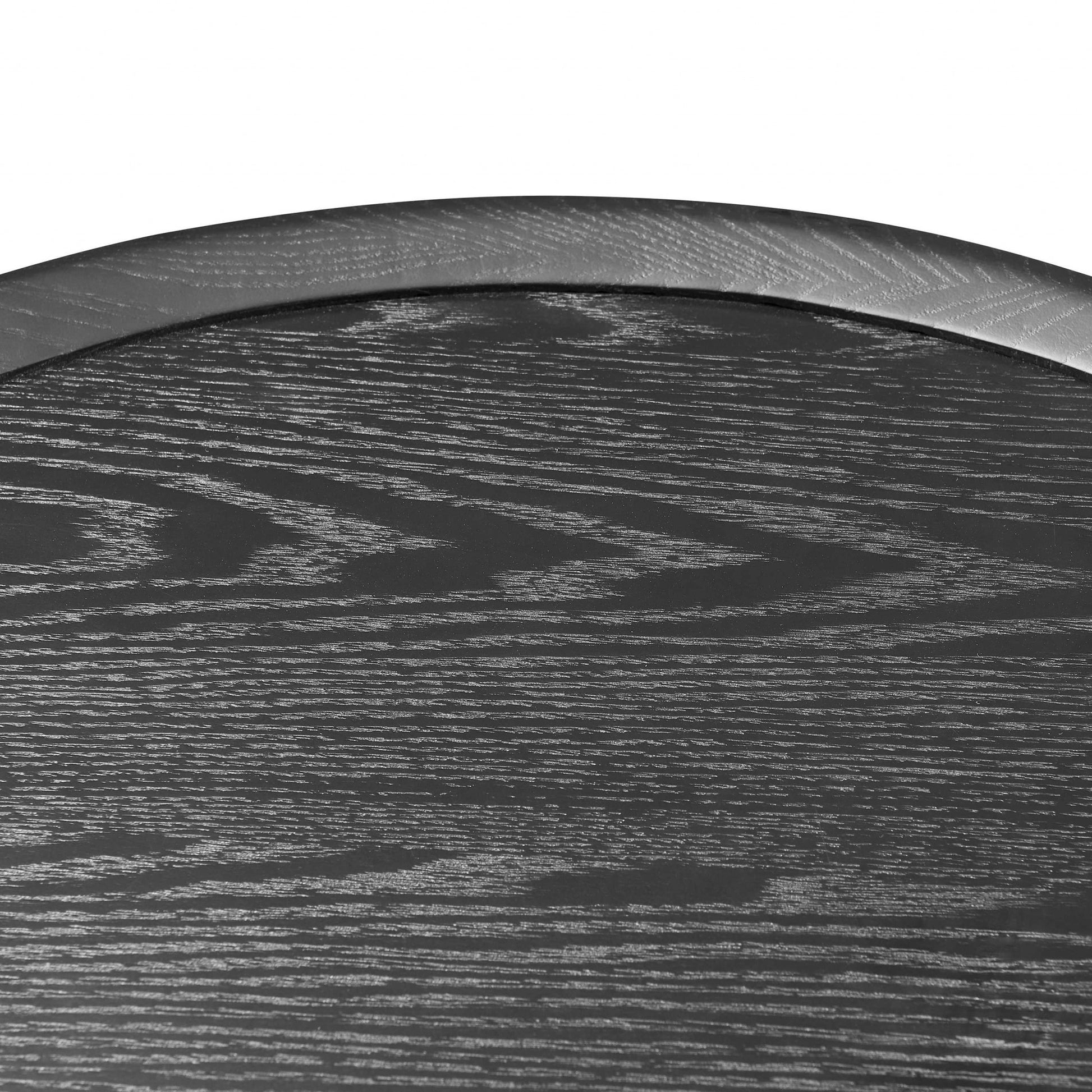 35" Black Wood And Metal Round Frame Coffee Table-Coffee Tables-DECOROLALA