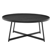 35" Black Wood And Metal Round Frame Coffee Table-Coffee Tables-DECOROLALA
