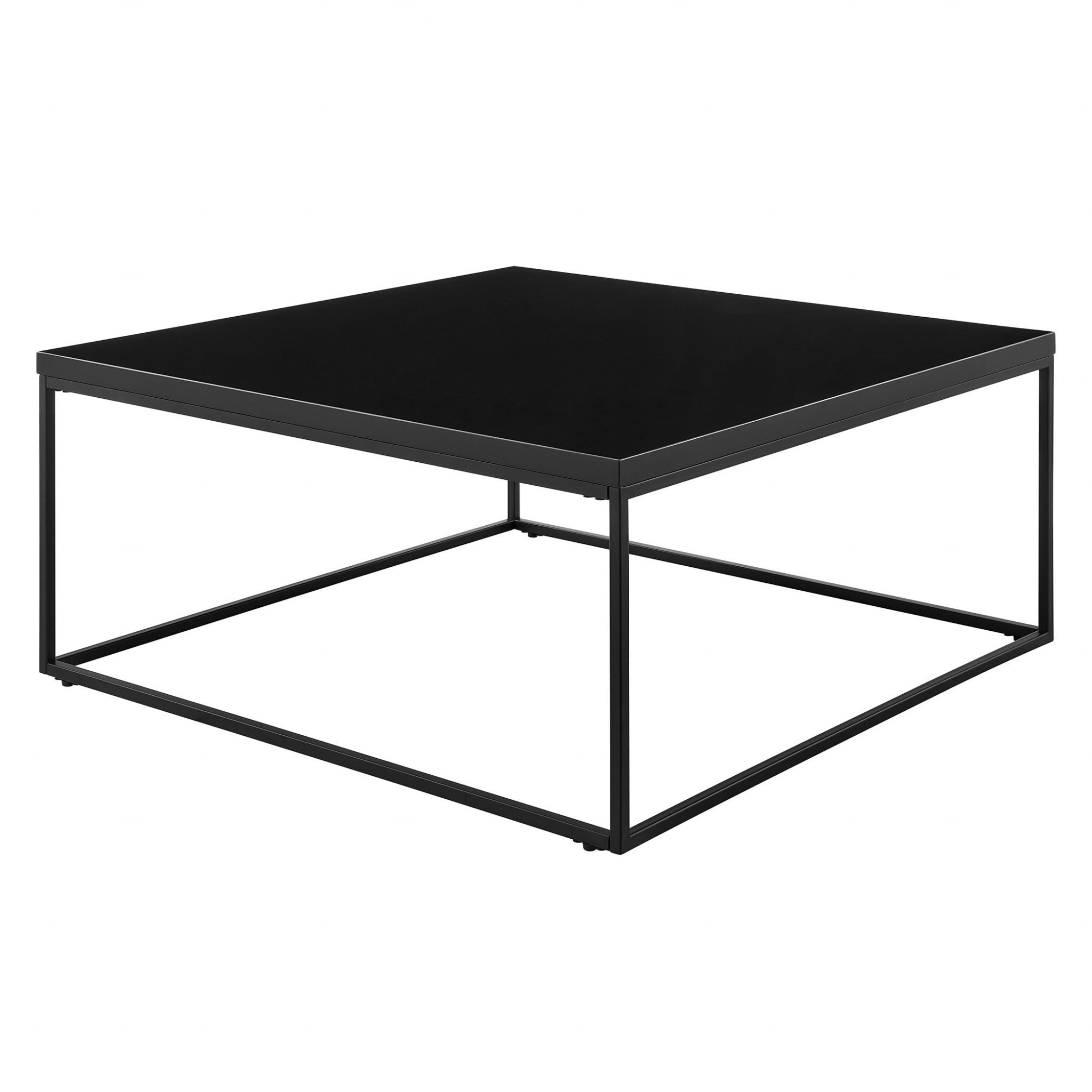 35" Black Wood And Metal Square Frame Coffee Table-Coffee Tables-DECOROLALA