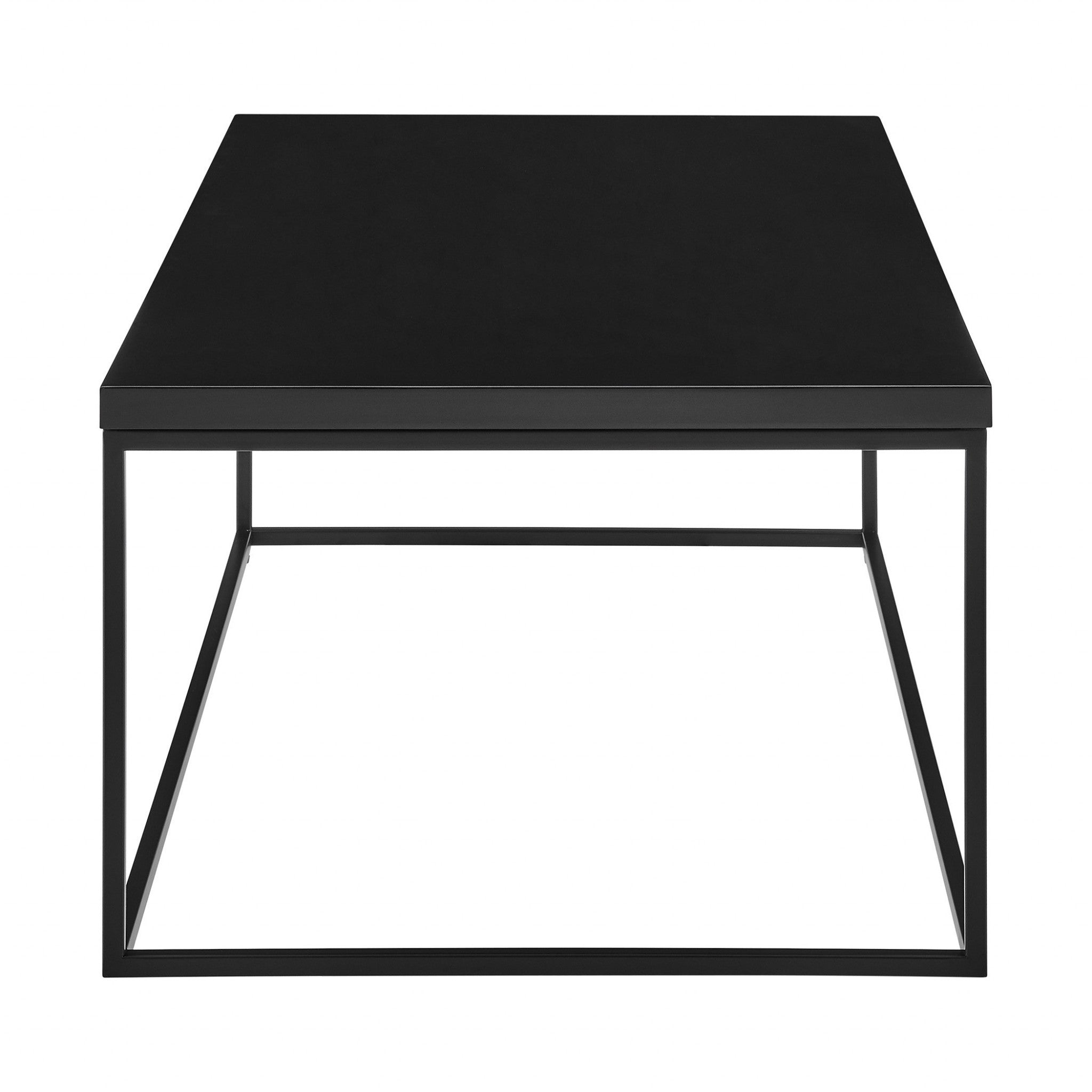 35" Black Wood And Metal Square Frame Coffee Table-Coffee Tables-DECOROLALA