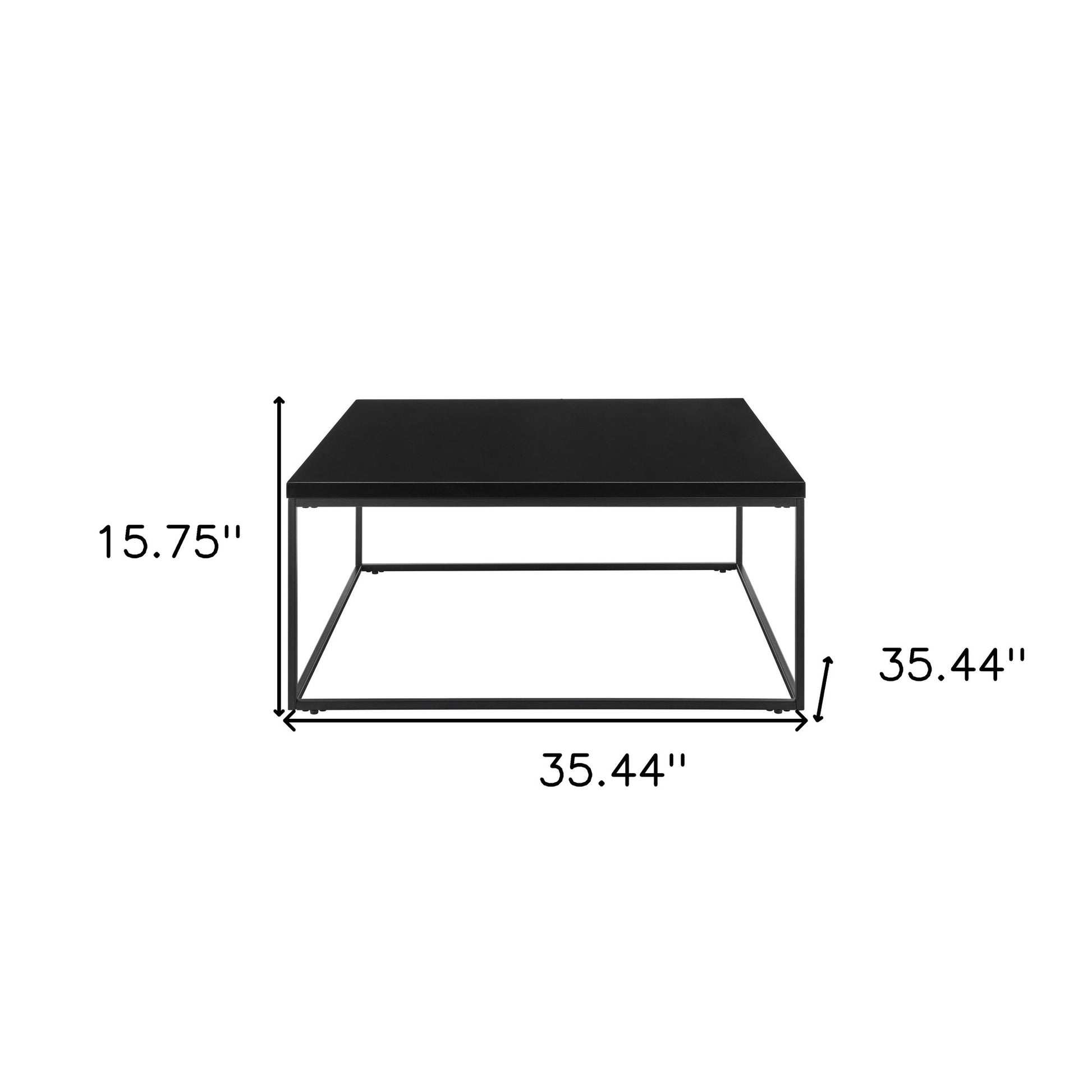 35" Black Wood And Metal Square Frame Coffee Table-Coffee Tables-DECOROLALA