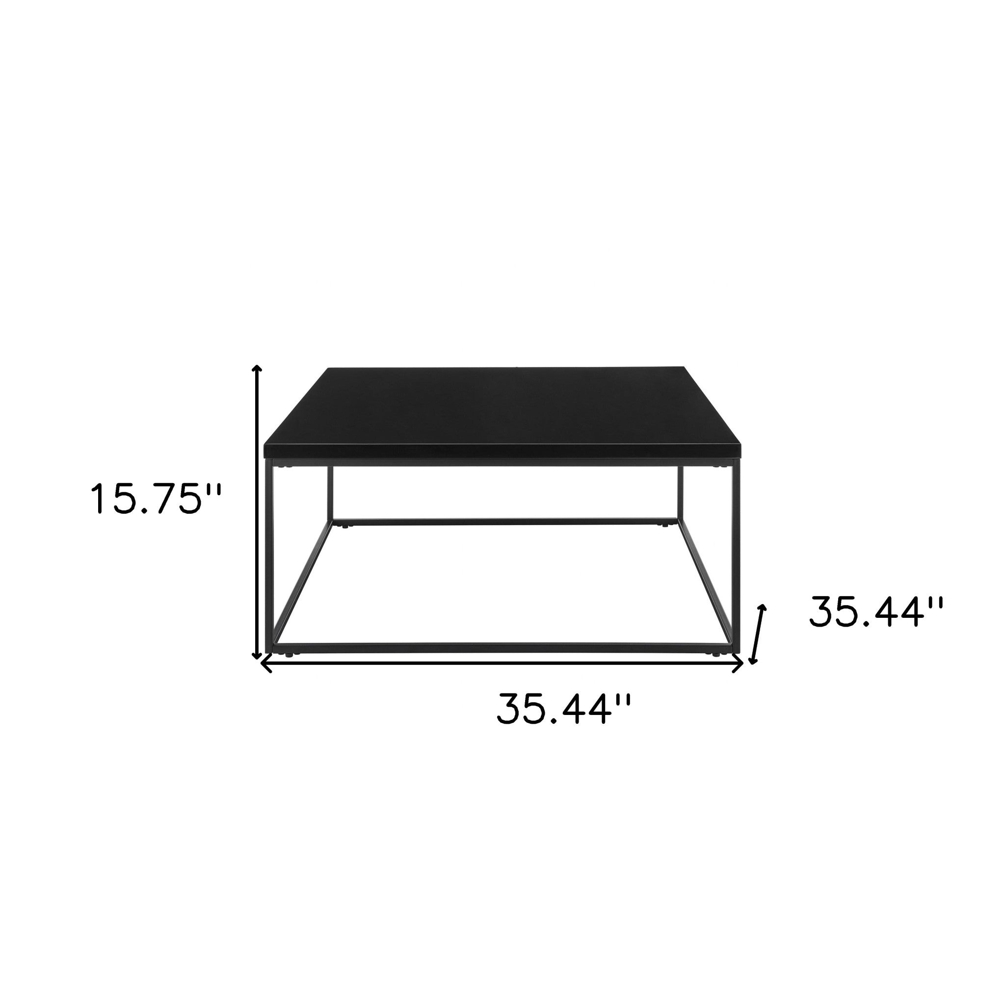 35" Black Wood And Metal Square Frame Coffee Table-Coffee Tables-DECOROLALA