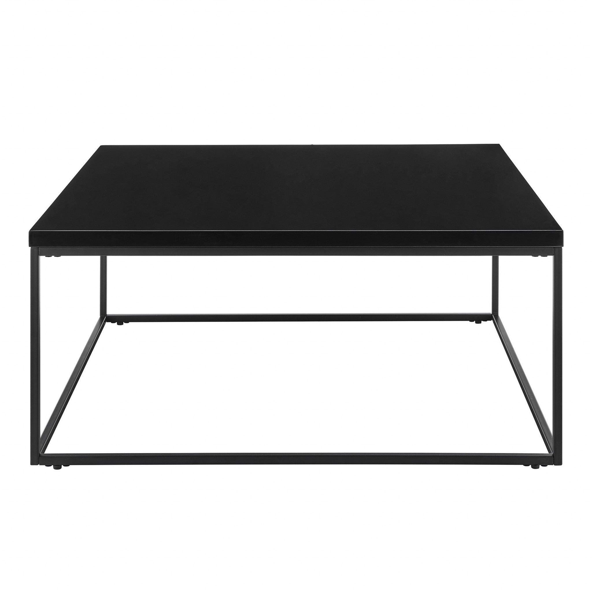 35" Black Wood And Metal Square Frame Coffee Table-Coffee Tables-DECOROLALA