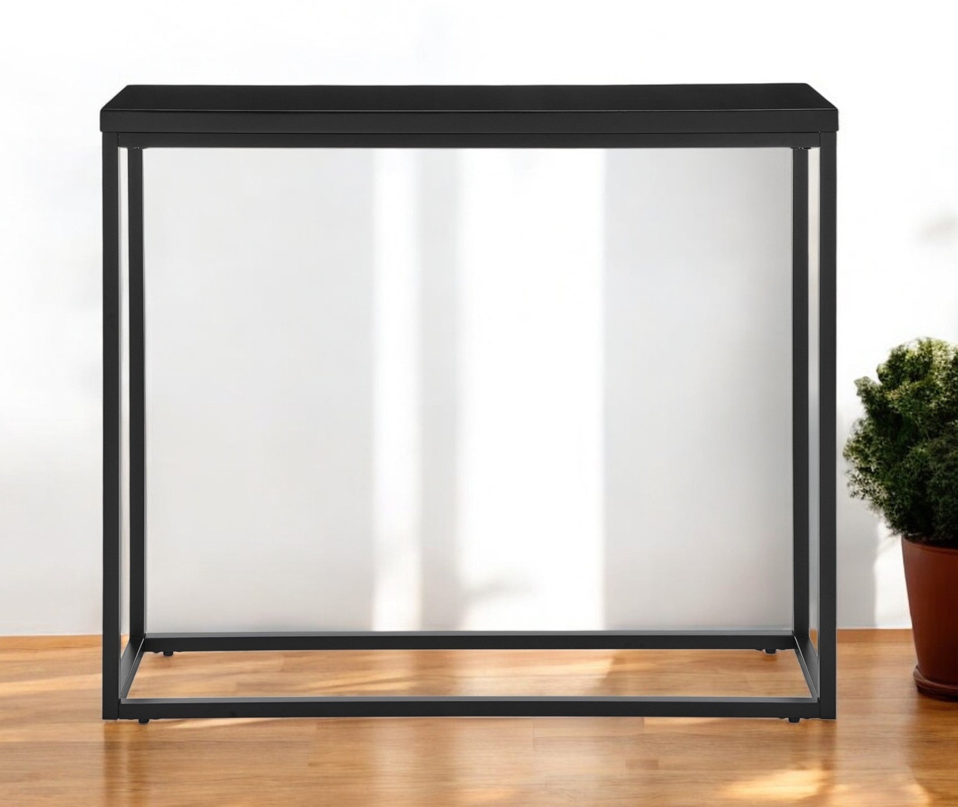 35" Black Wood and Steel Frame Console Table-Console Tables-DECOROLALA