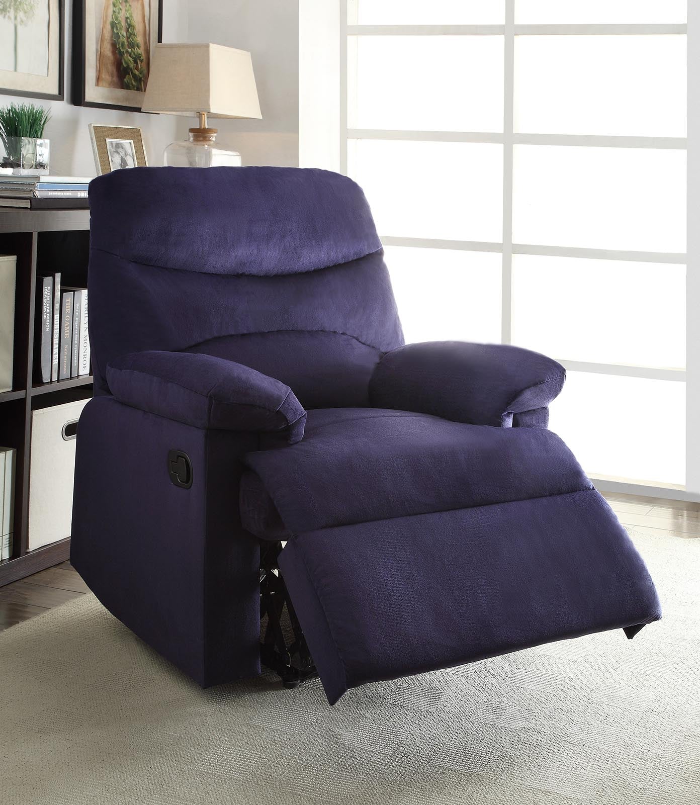 35" Blue Velvet Manual Recliner-Recliners-DECOROLALA