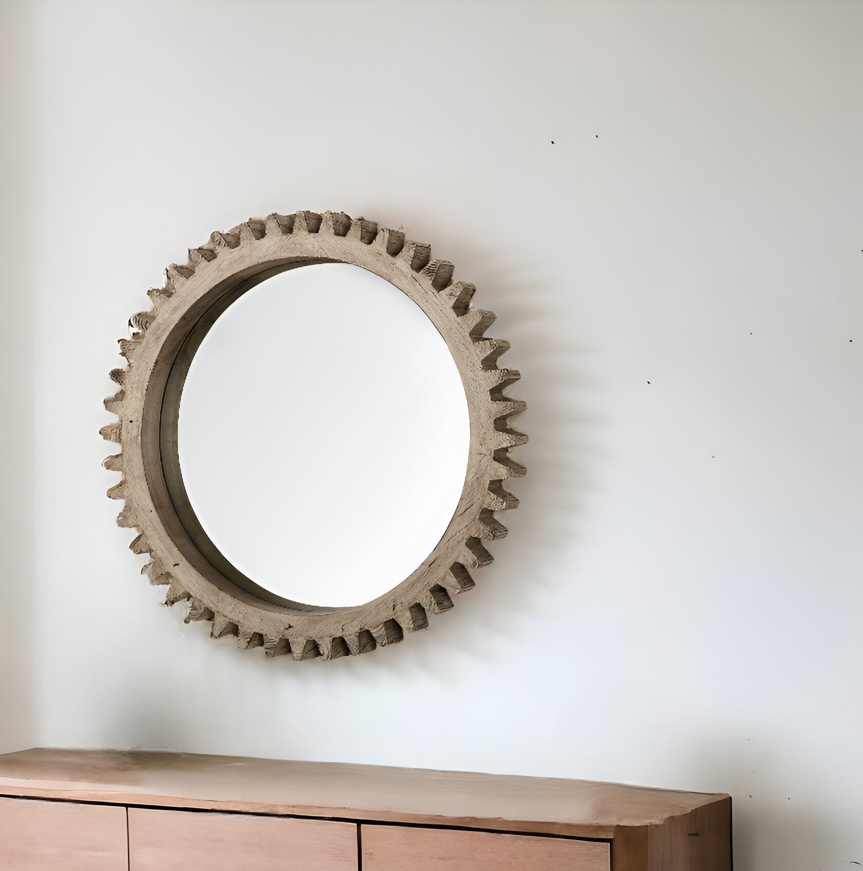 35" Brown Abstract Wood Framed Accent Mirror-Mirrors-DECOROLALA