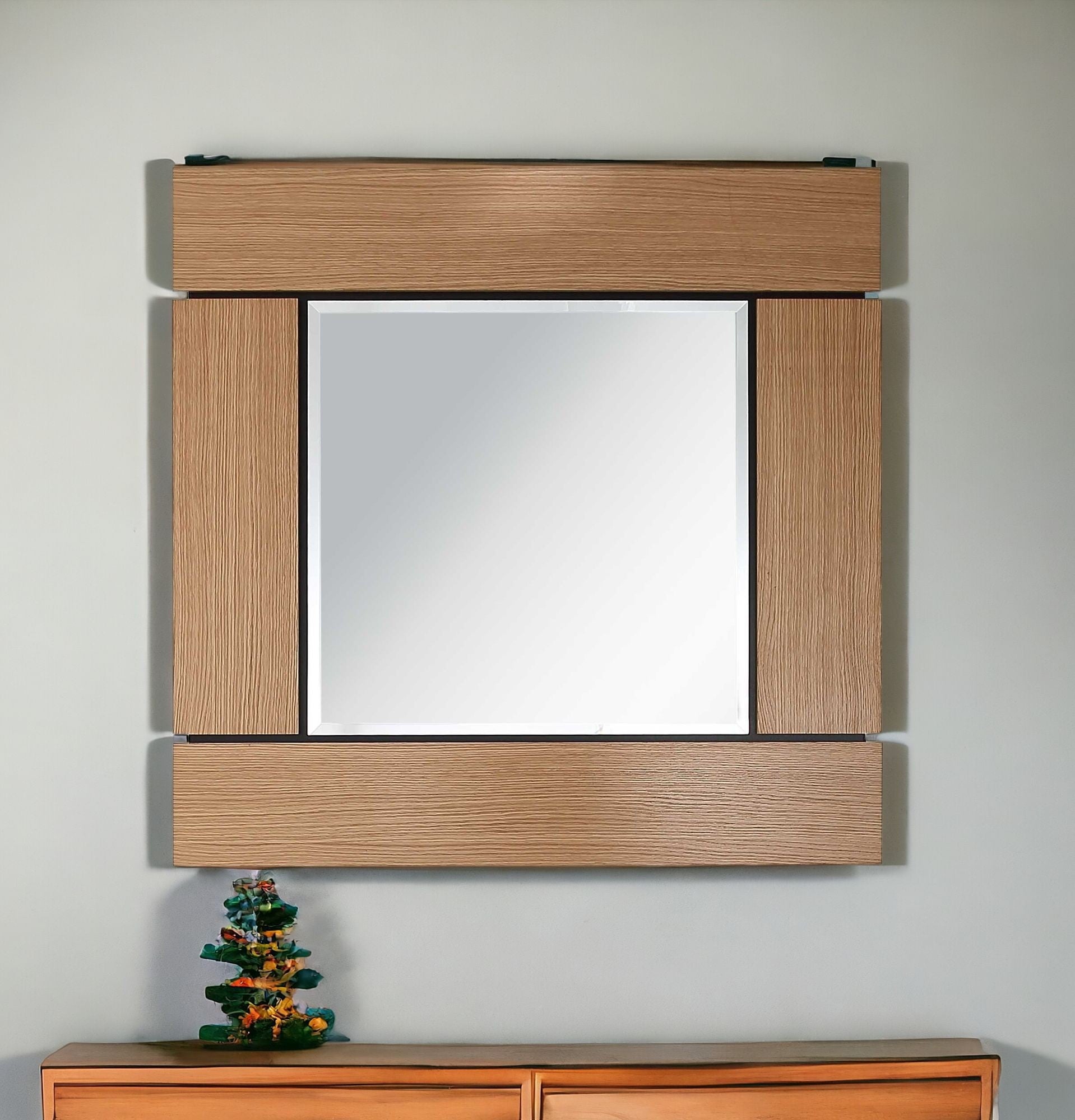 35" Brown Square Accent Wood Mirror-Mirrors-DECOROLALA
