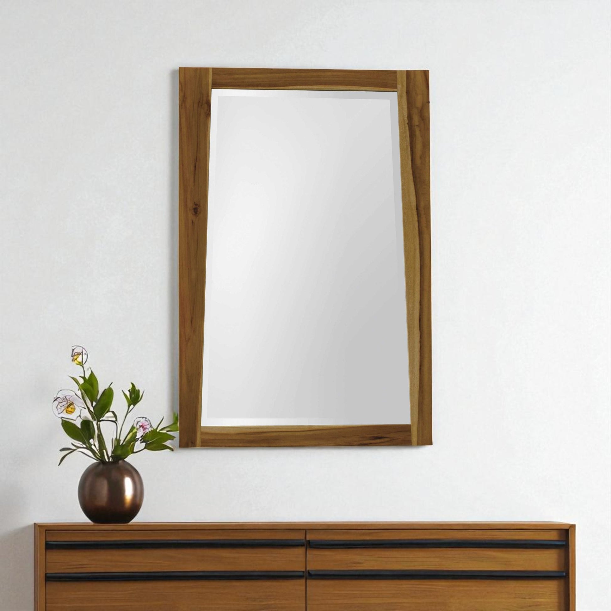 35" Brown Wood Accent Mirror-Mirrors-DECOROLALA