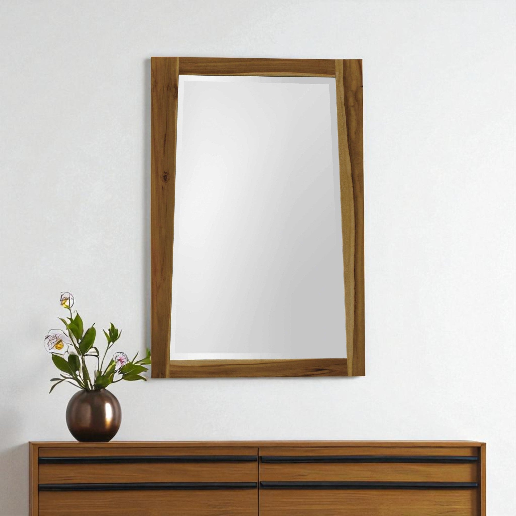 35" Brown Wood Accent Mirror-Mirrors-DECOROLALA