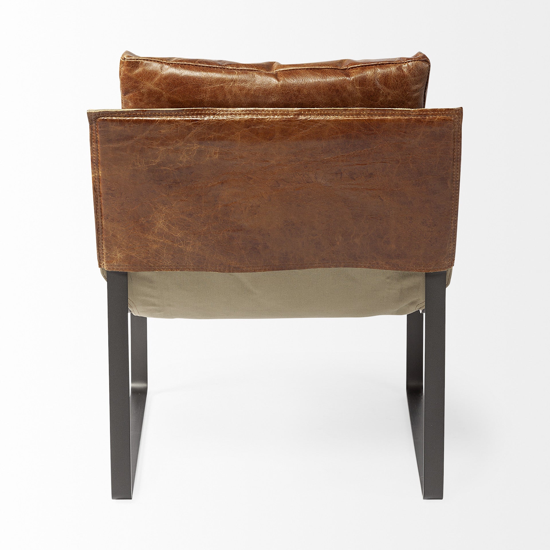 35" Brown and Black Leather Distressed Lounge Chair-Accent Chairs-DECOROLALA