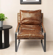 35" Brown and Black Leather Distressed Lounge Chair-Accent Chairs-DECOROLALA