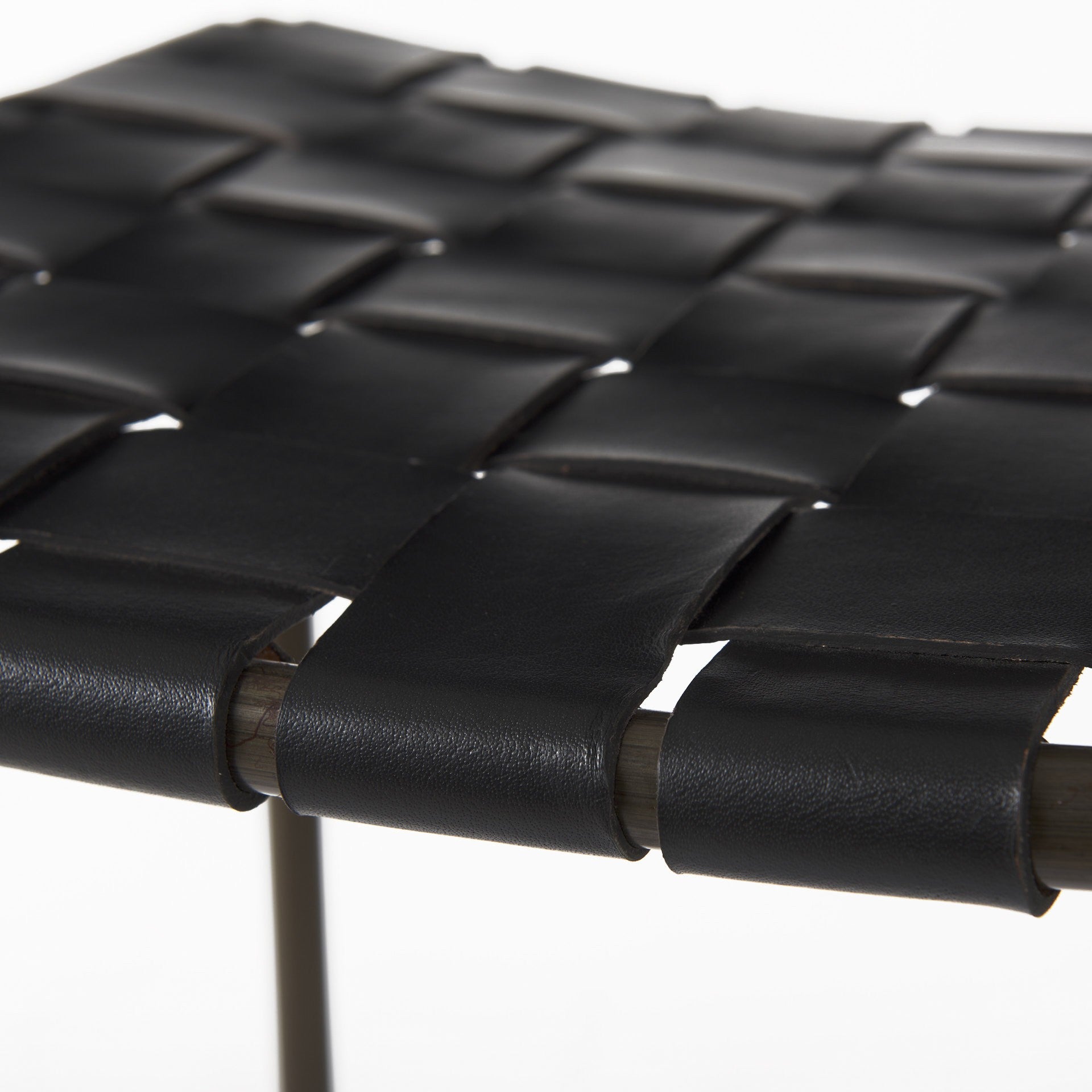 35" Brown and Black Leather and Iron Backless Counter Height Bar Chair-Bar Chairs-DECOROLALA