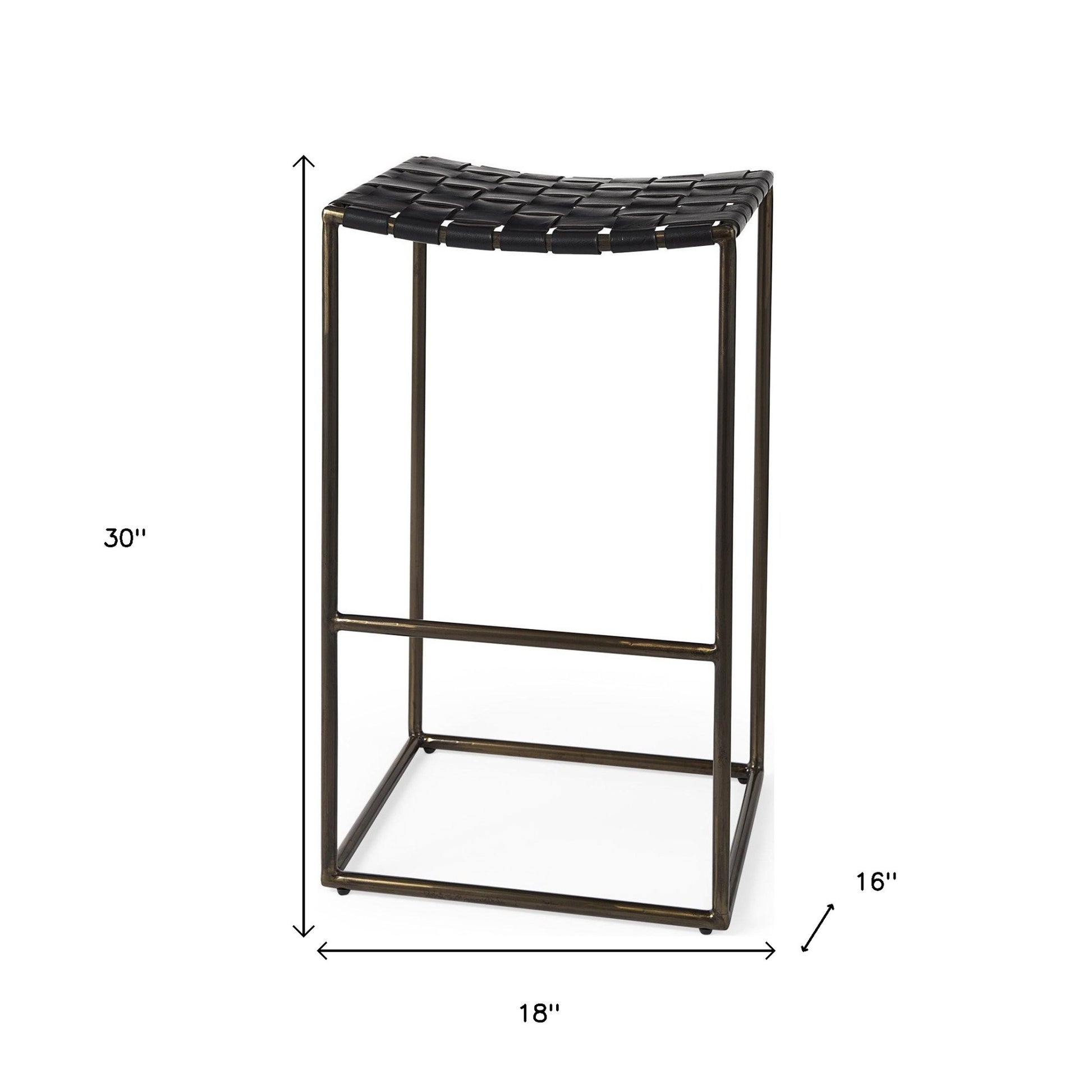 35" Brown and Black Leather and Iron Backless Counter Height Bar Chair-Bar Chairs-DECOROLALA