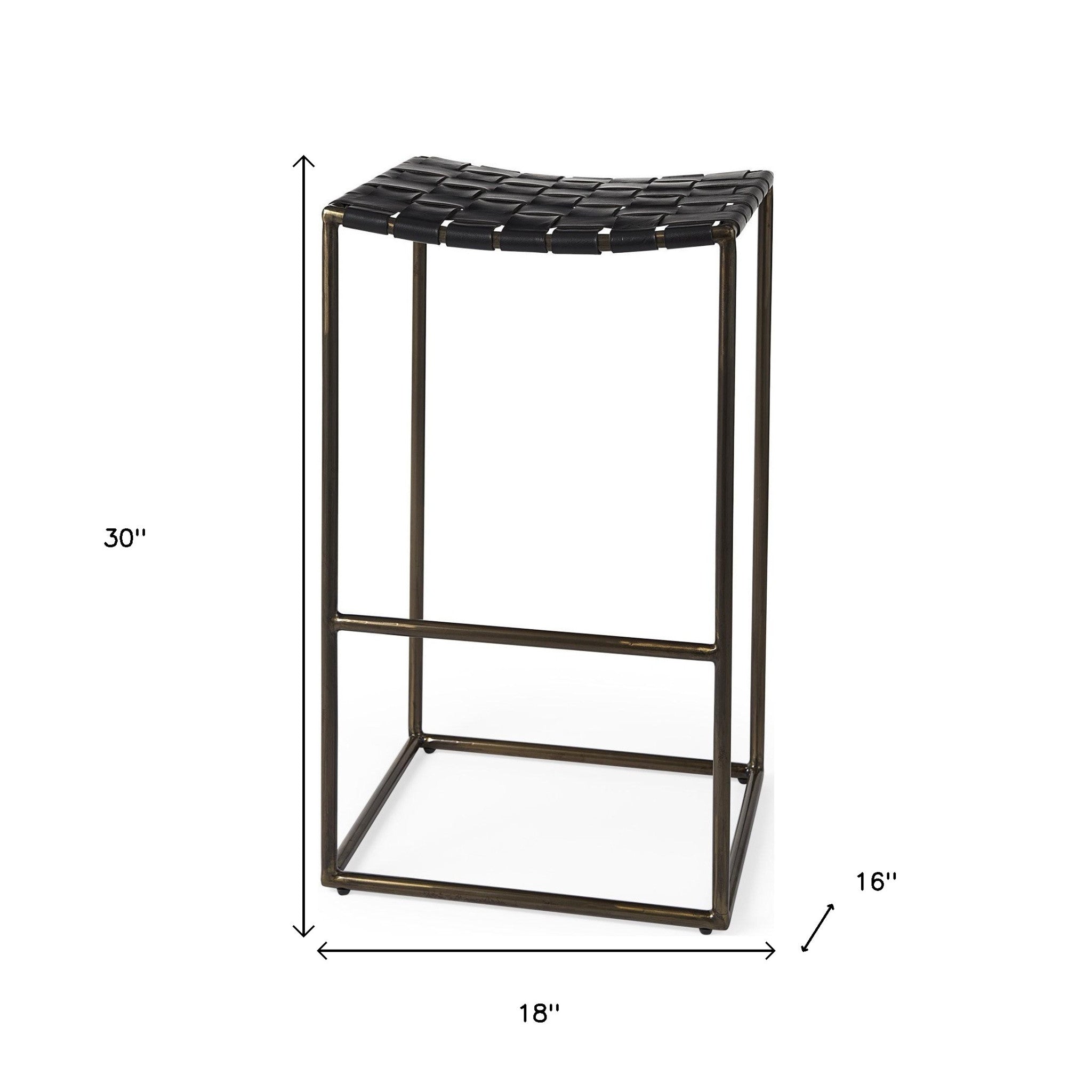 35" Brown and Black Leather and Iron Backless Counter Height Bar Chair-Bar Chairs-DECOROLALA