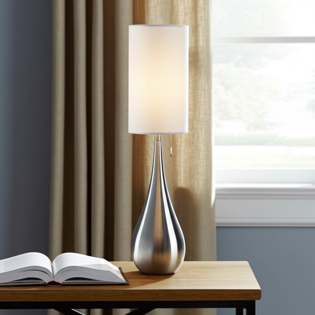 35" Brushed Steel Metal Teardrop Table Lamp-Table Lamps-DECOROLALA