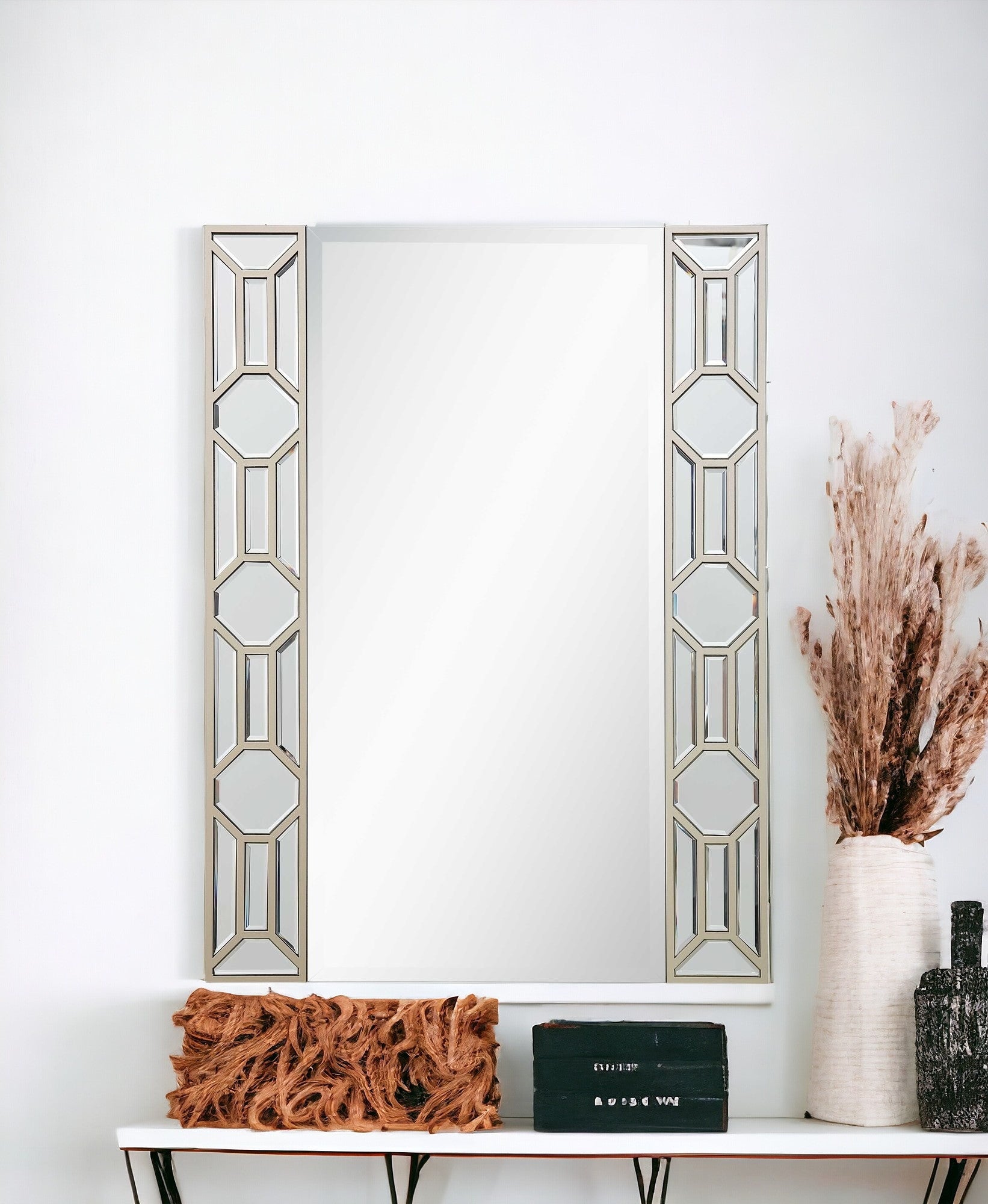 35" Champagne Accent Wood Framed Mirror-Mirrors-DECOROLALA