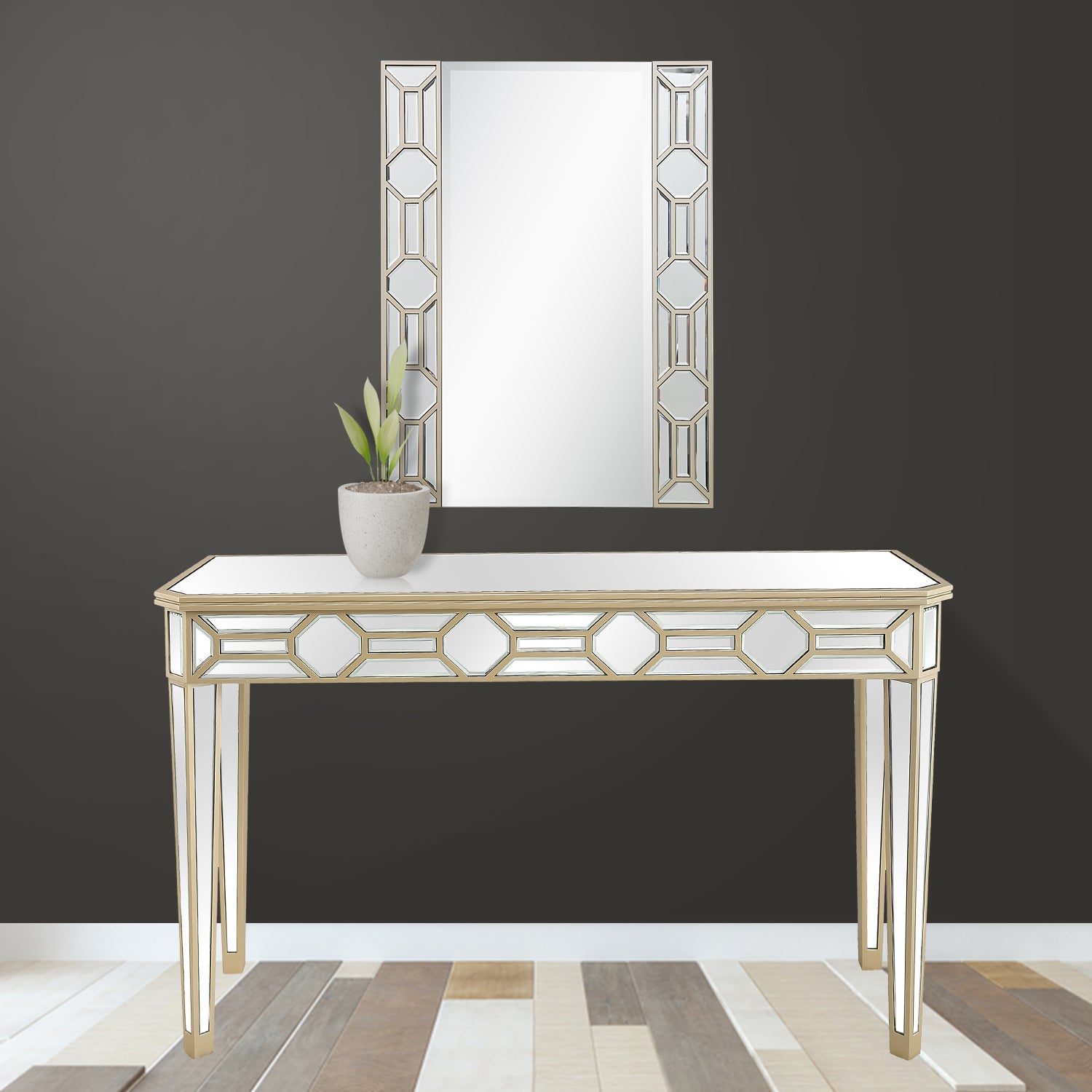 35" Champagne Accent Wood Framed Mirror-Mirrors-DECOROLALA
