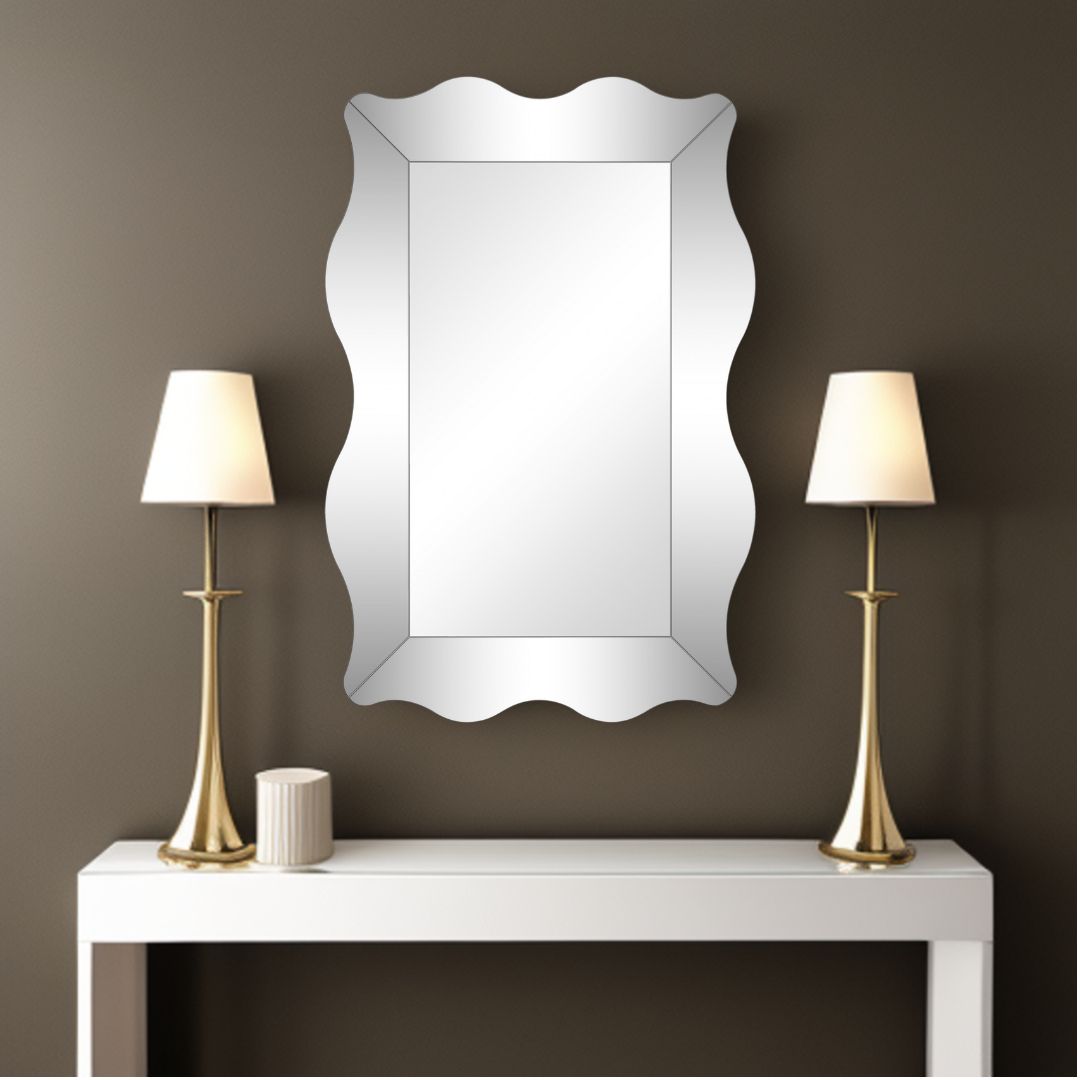 35" Clear Novelty Glass Framed Accent Mirror-Mirrors-DECOROLALA