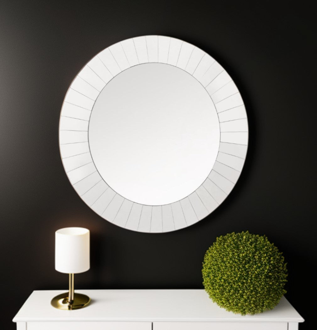 35" Clear Round Glass Framed Accent Mirror-Mirrors-DECOROLALA